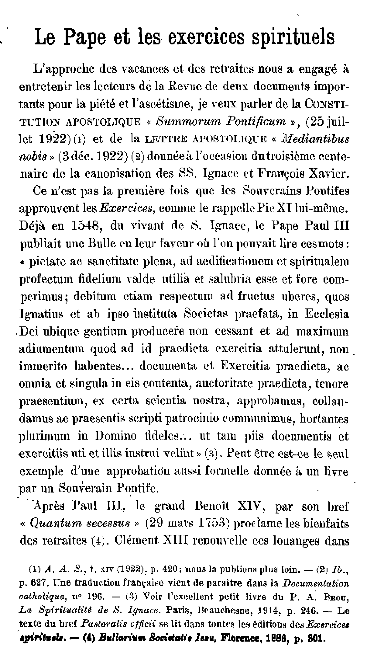 Le pape et les exercices spirituels