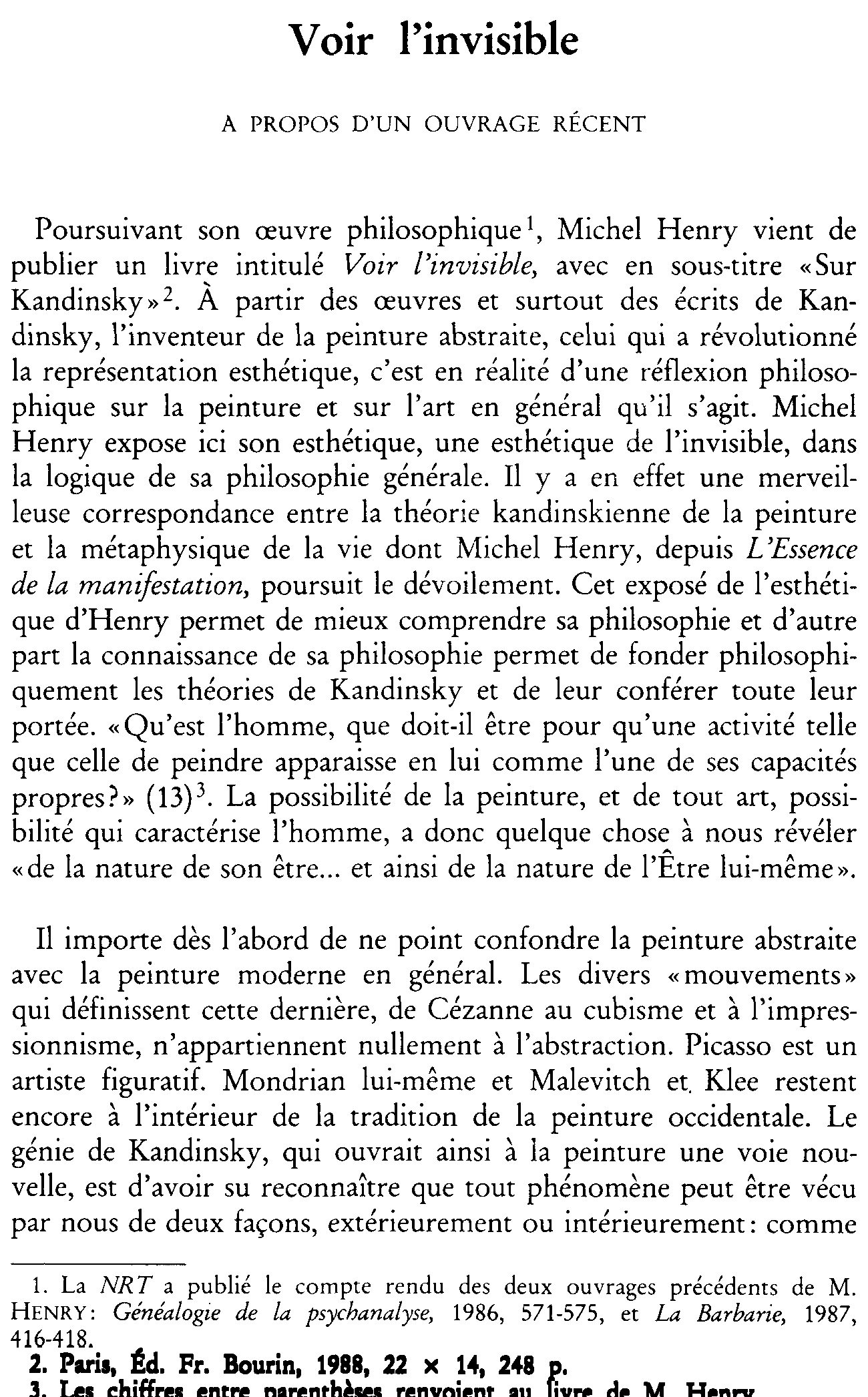 Voir l'invisible. À propos d'un ouvrage récent