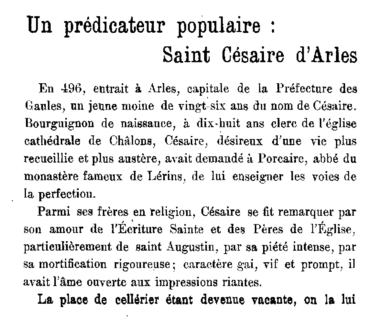 Un prédicateur populaire, Saint Césaire d'Arles