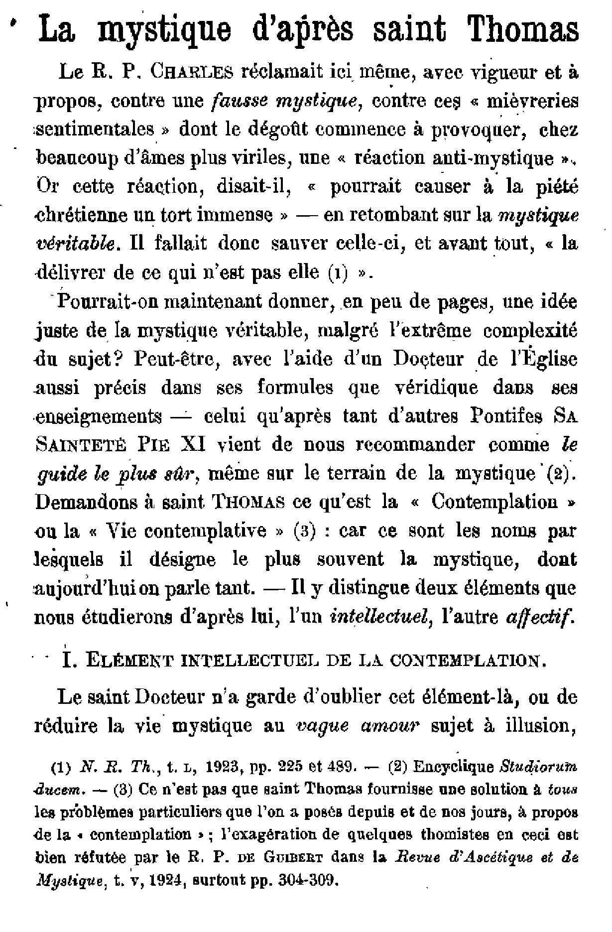La mystique d'après saint Thomas