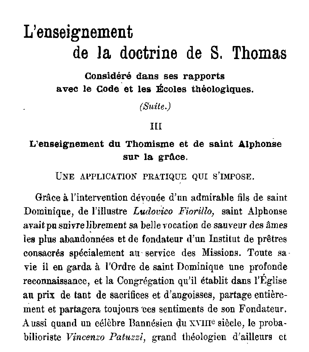 L'enseignement de la doctrine de S. Thomas considérée dans ses rapports avec le Code et les Ecoles théologiques