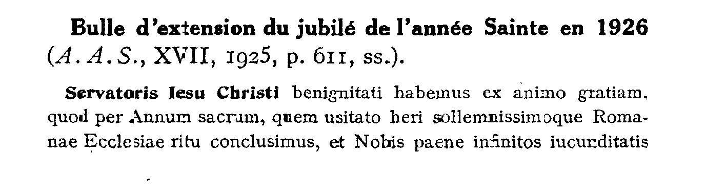 Bulle d'extension du jubilé de l'année Sainte en 1926