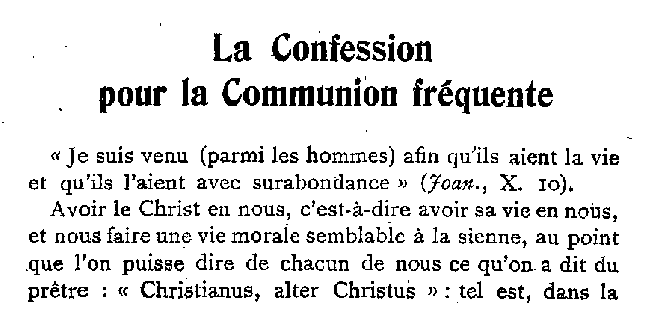 La Confession pour la Communion fréquente