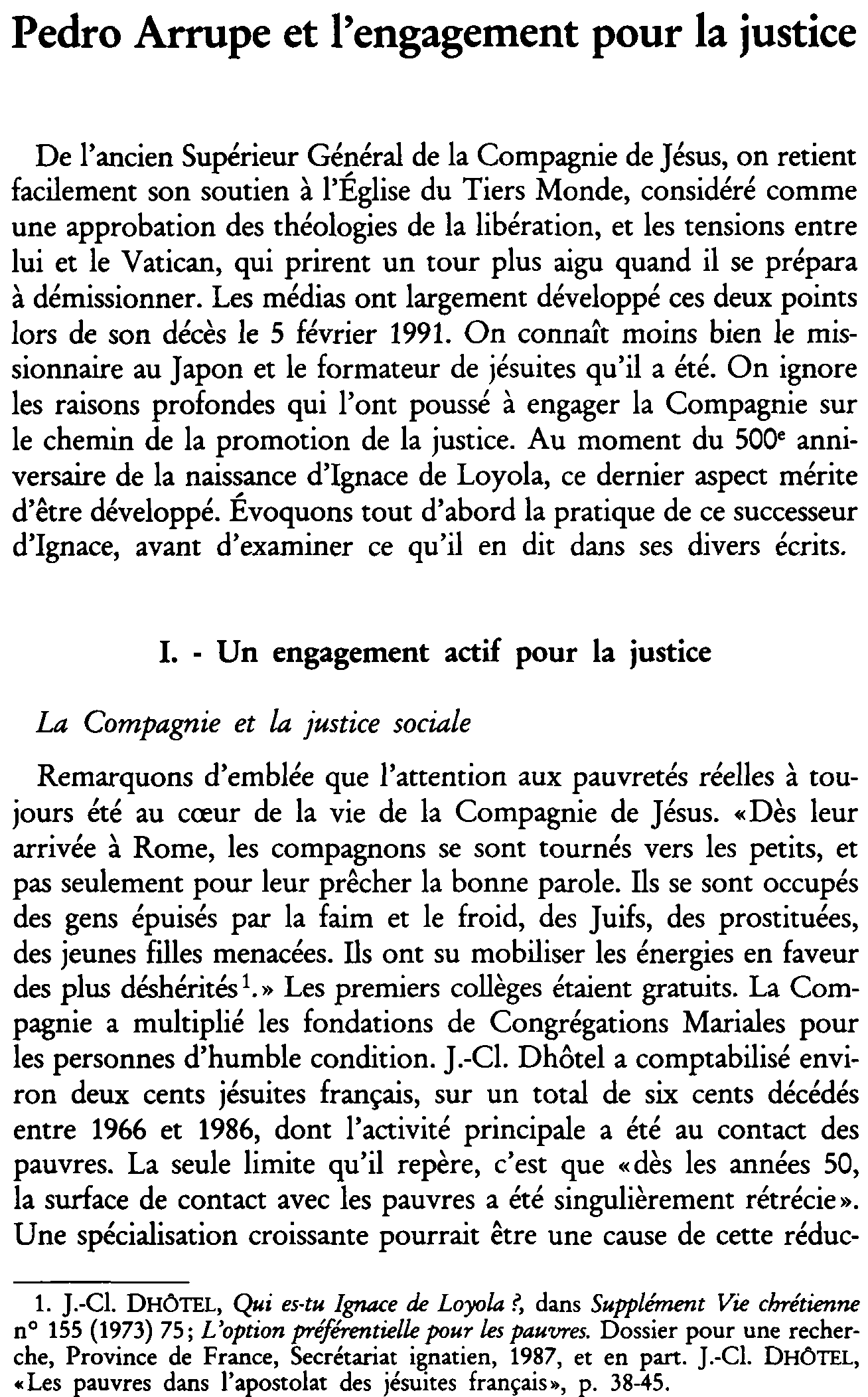 Pedro Arrupe et l'engagement pour la justice
