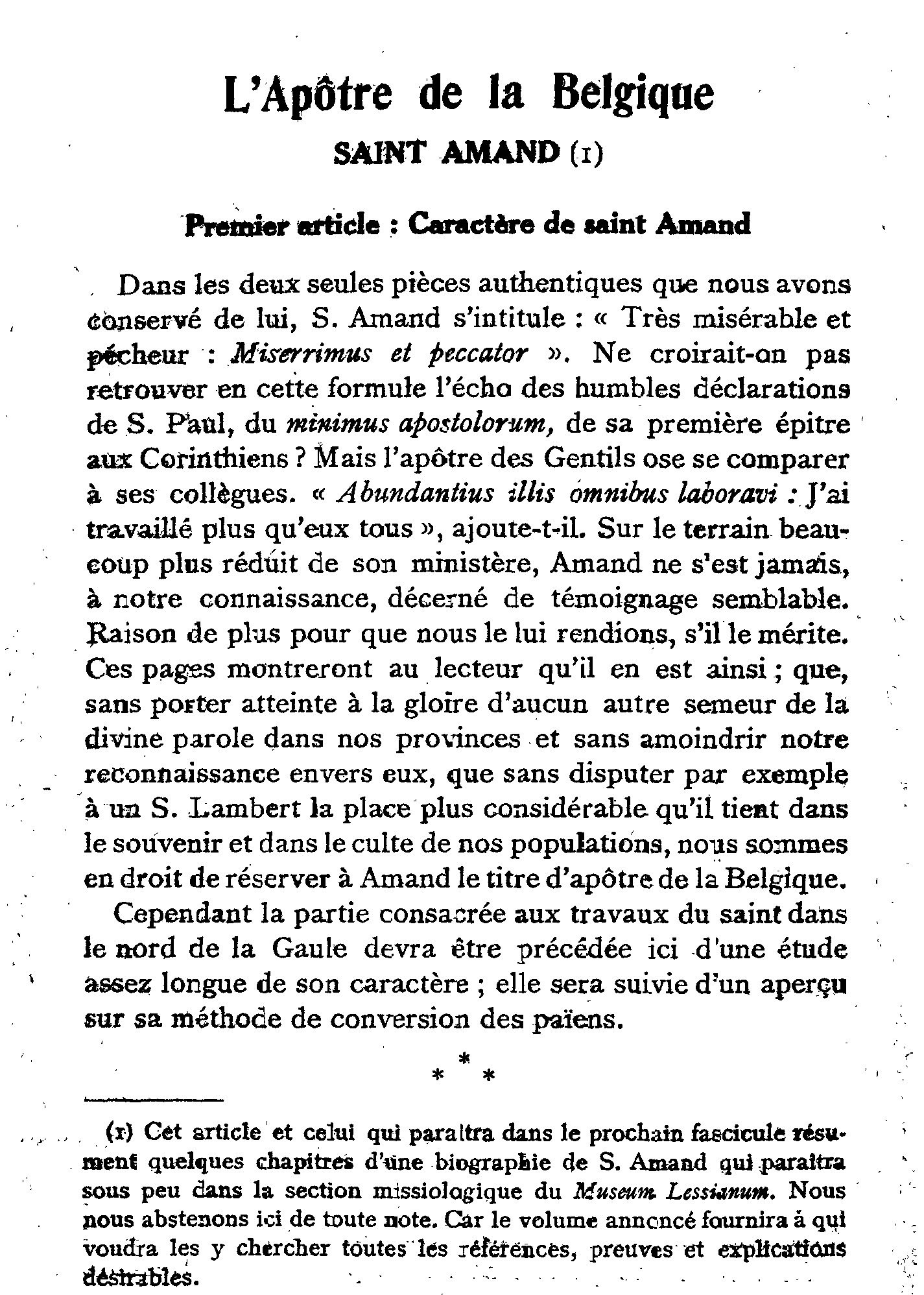 L'apôtre de la Belgique. Saint Amand (1)