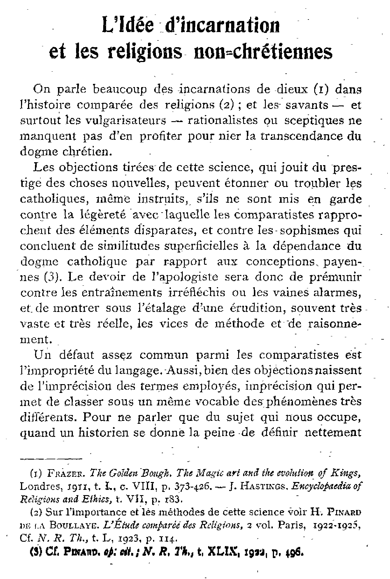 L'Idée d'incarnation et les religions non-chrétiennes