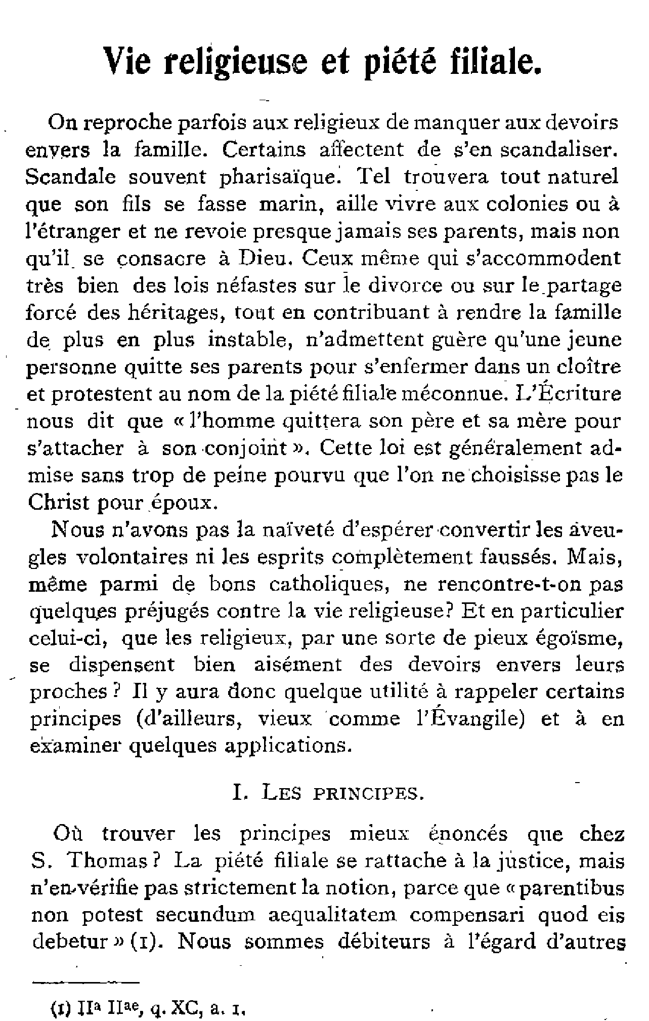 Vie religieuse et piété filiale (1)