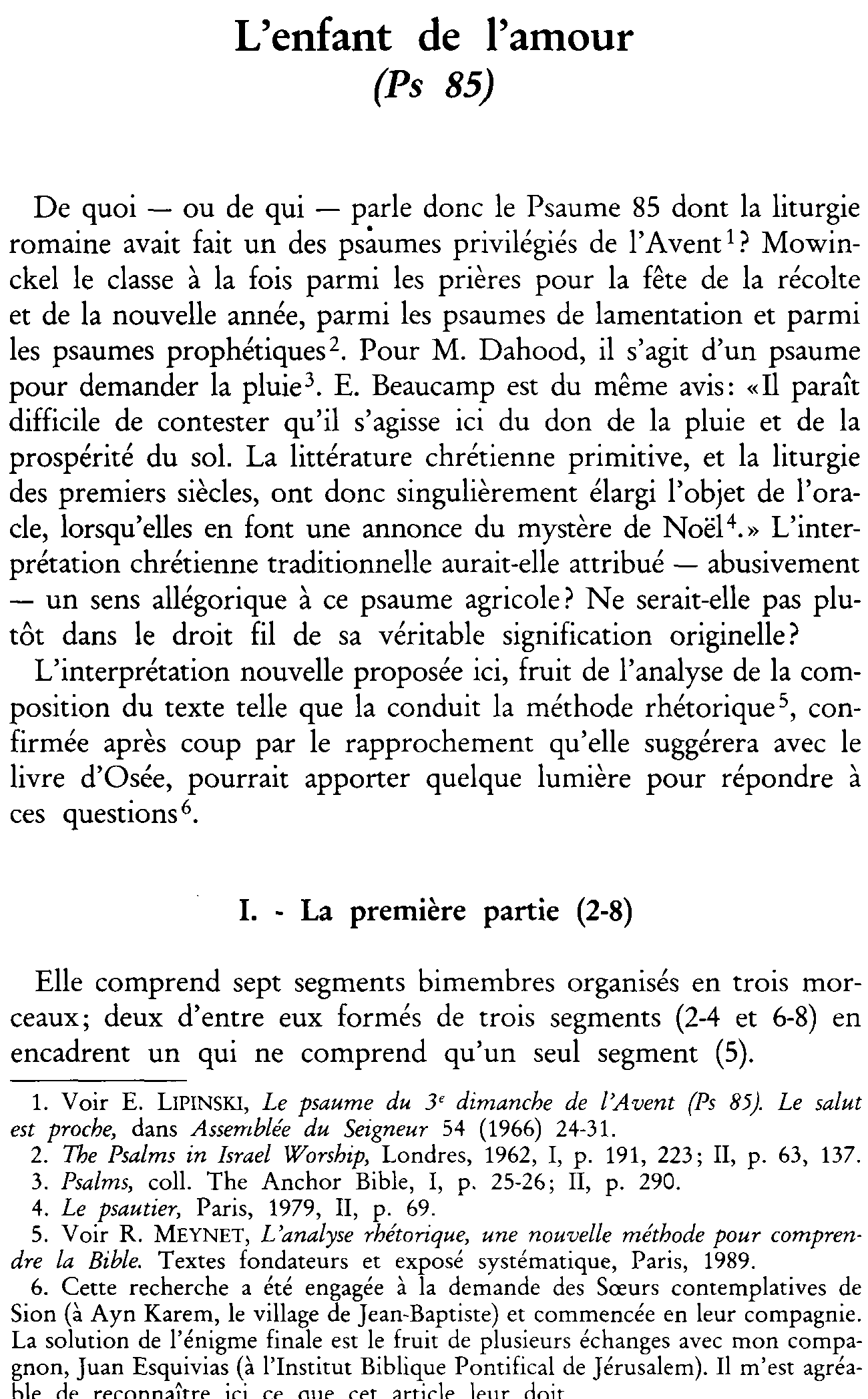 L'enfant de l'amour (Ps 85)