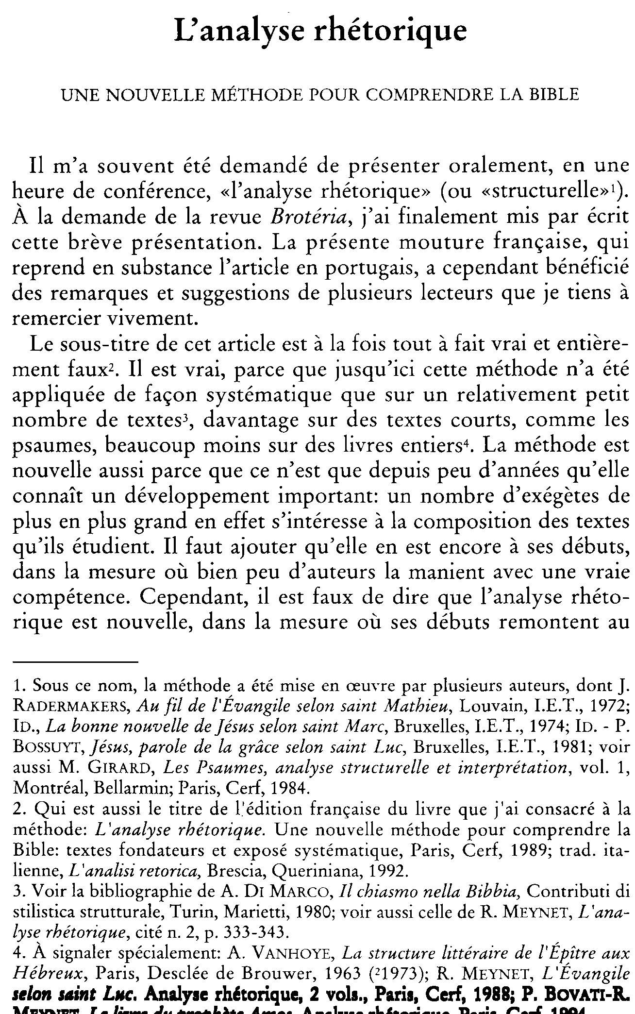 L'analyse rhétorique. Une nouvelle méthode pour comprendre la Bible