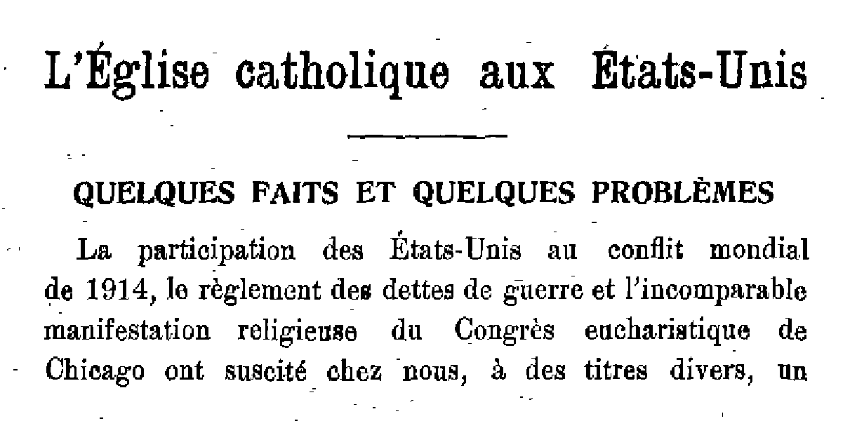 L'Eglise catholique aux Etats-Unis