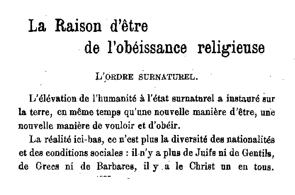 La Raison d'être de l'obéissance religieuse