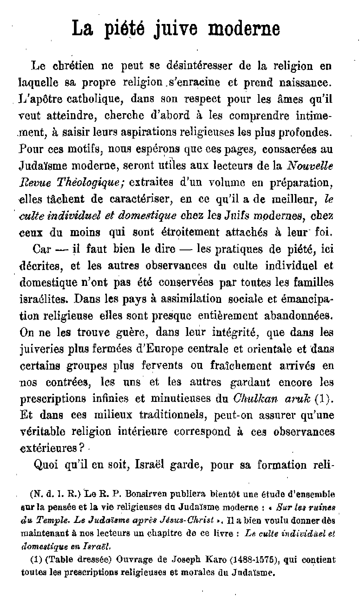 La piété juive moderne (1)