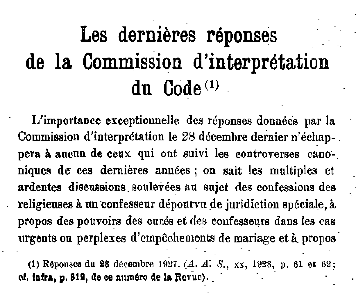 Les dernières réponses de la Commission d'interprétation du Code