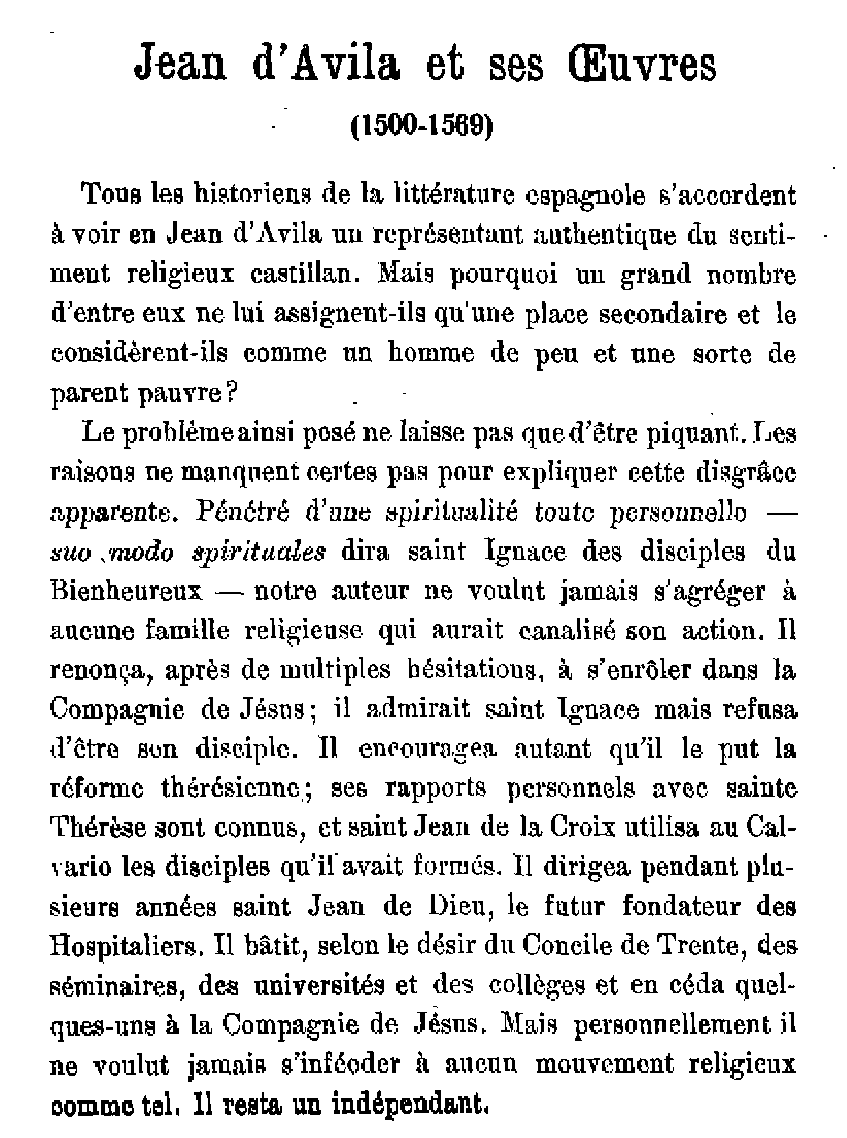 Jean d'Avila et ses Œuvres (1500-1569)