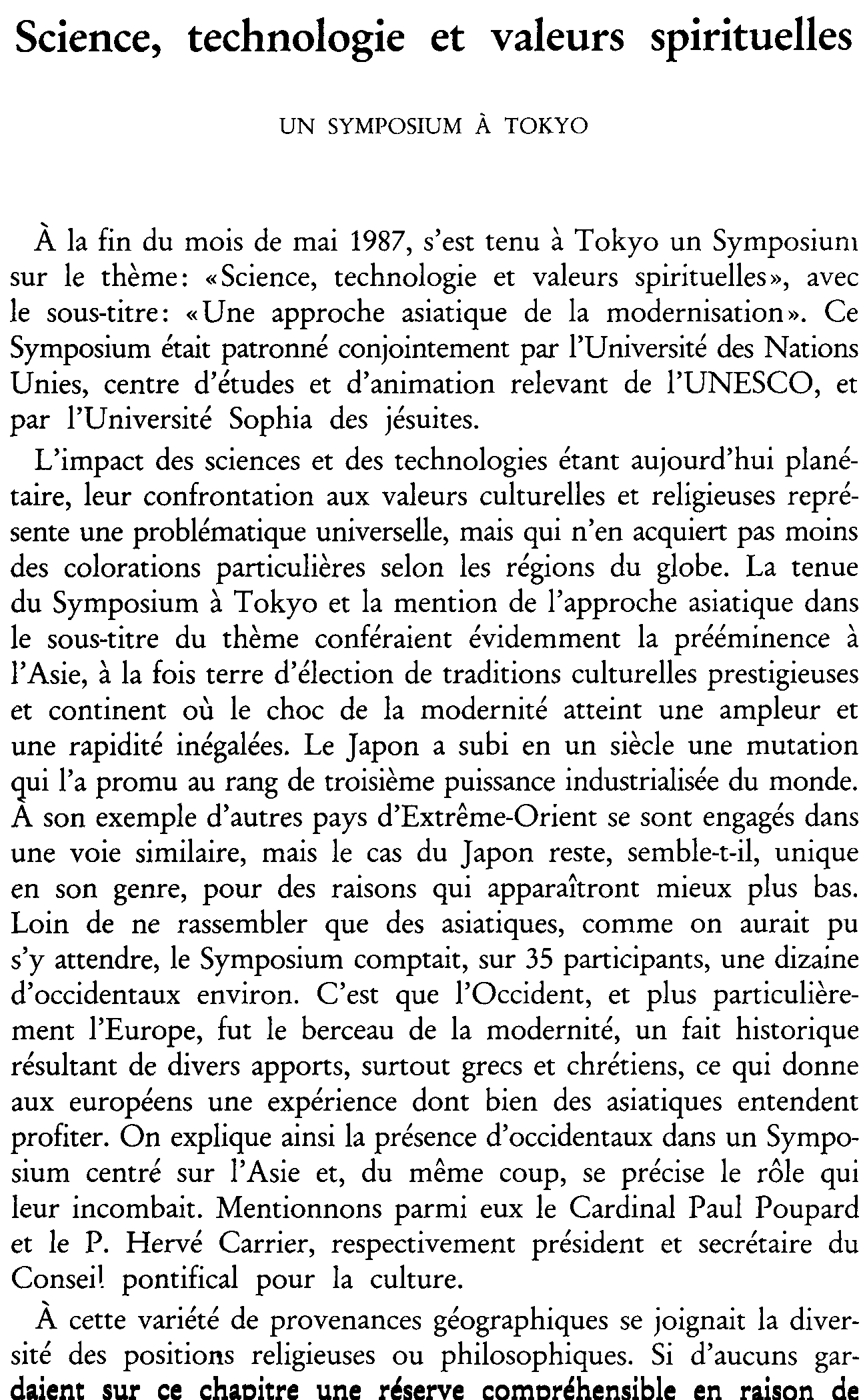 Science, technologie et valeurs spirituelles. Un Symposium à Tokyo