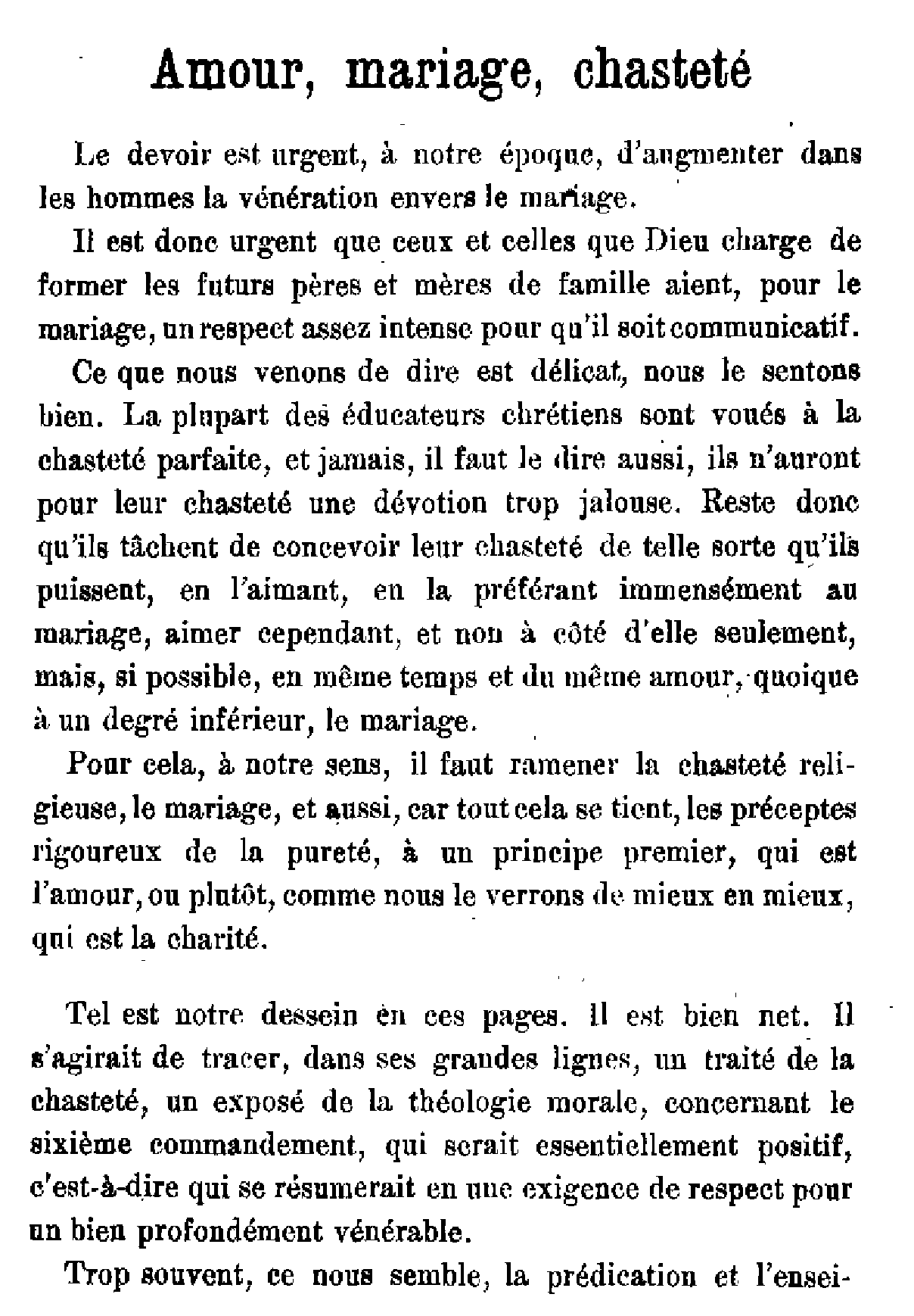 Amour, mariage, chasteté