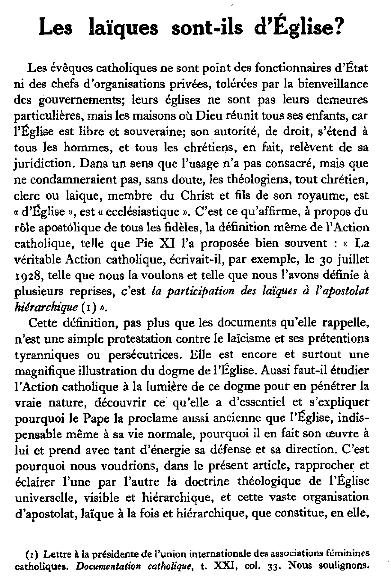 Les laïques sont-ils d'Eglise .