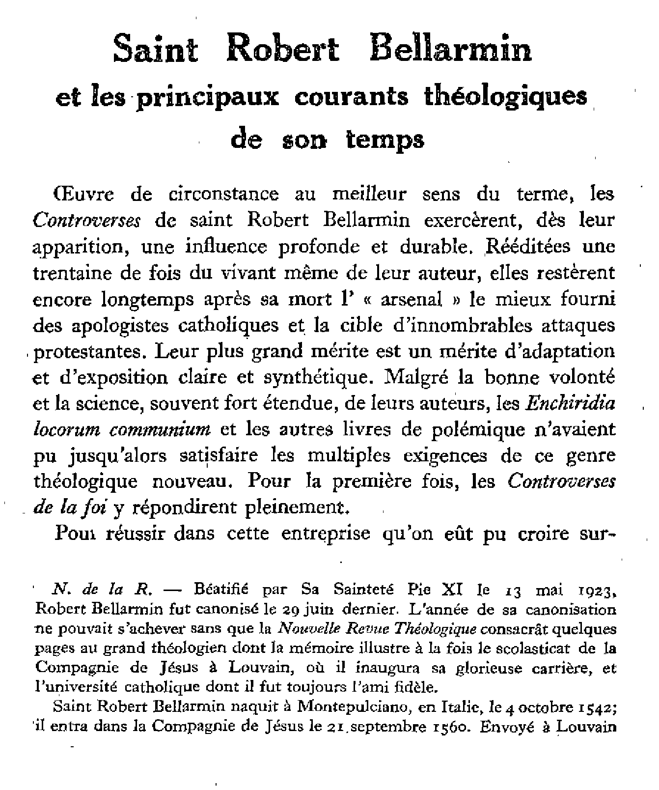 Saint Robert Bellarmin et les principaux courants théologiques de son temps