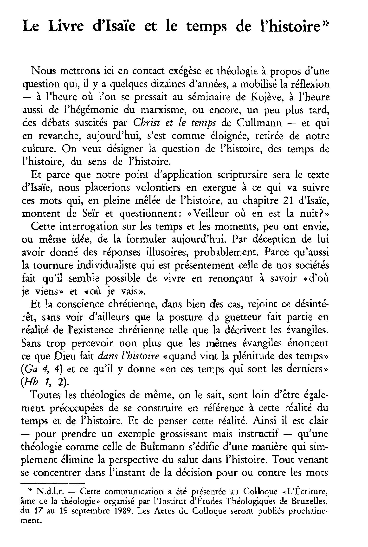 Le Livre d'Isaïe et le temps de l'histoire