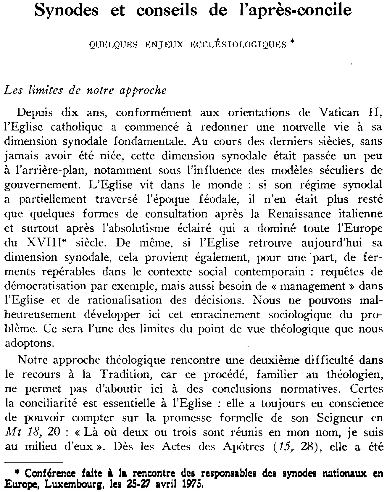 Synodes et conseils de l'après-concile