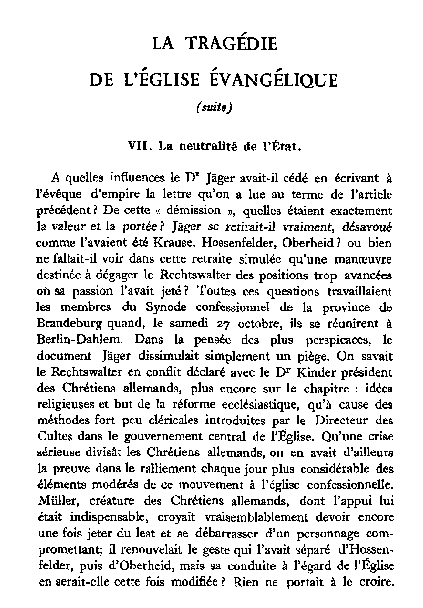 La tragédie de l'Eglise évangélique (4)