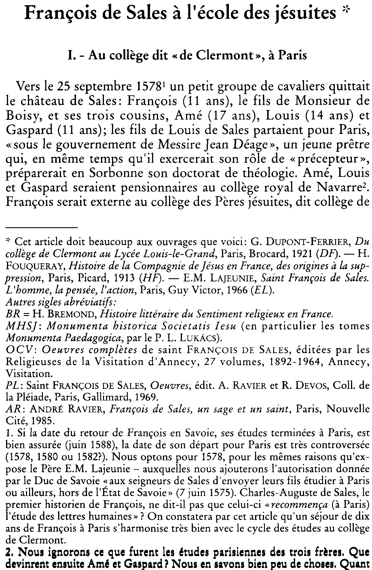 François de Sales à  l'école des jésuites