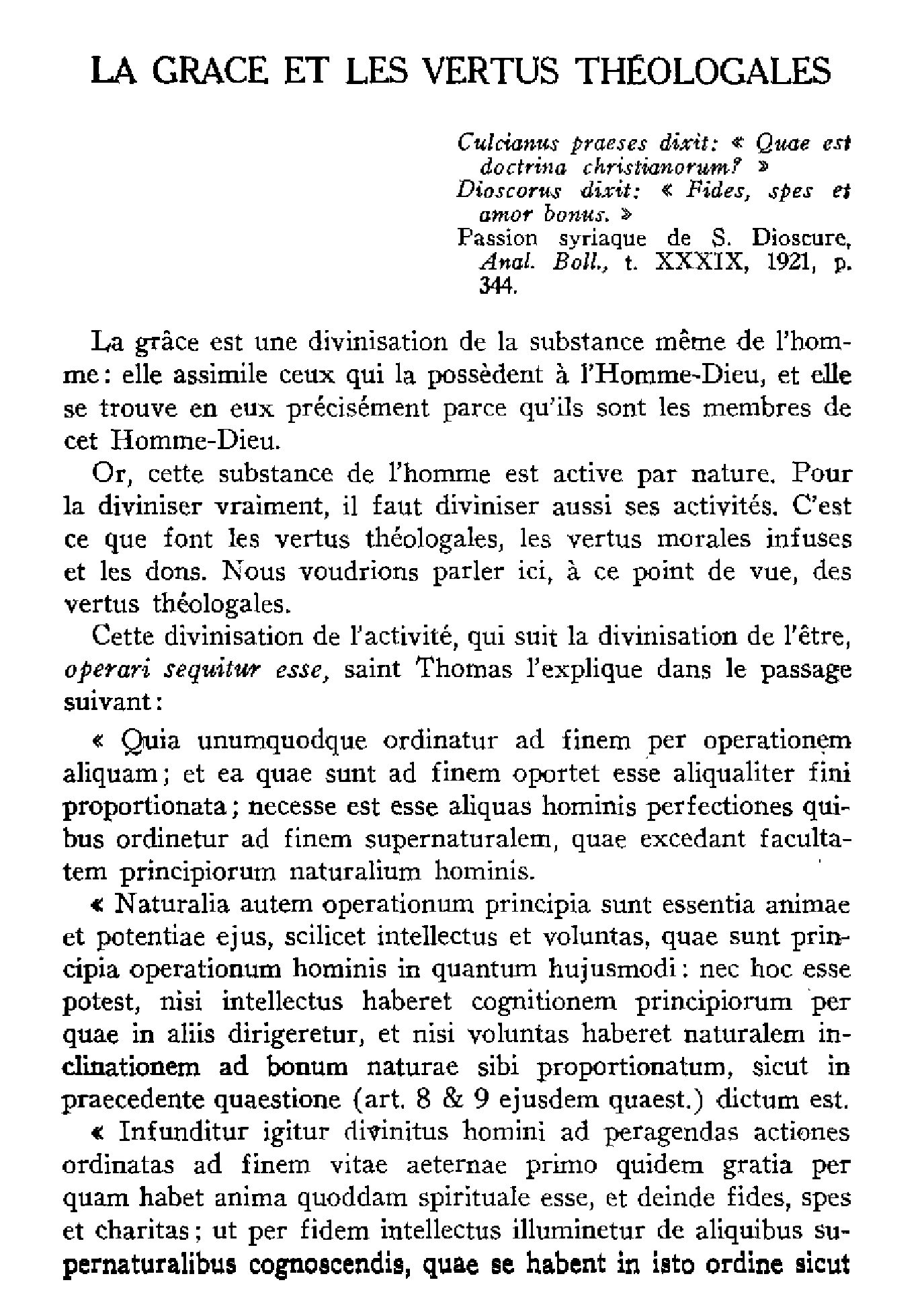 La grâce et les vertus théologales