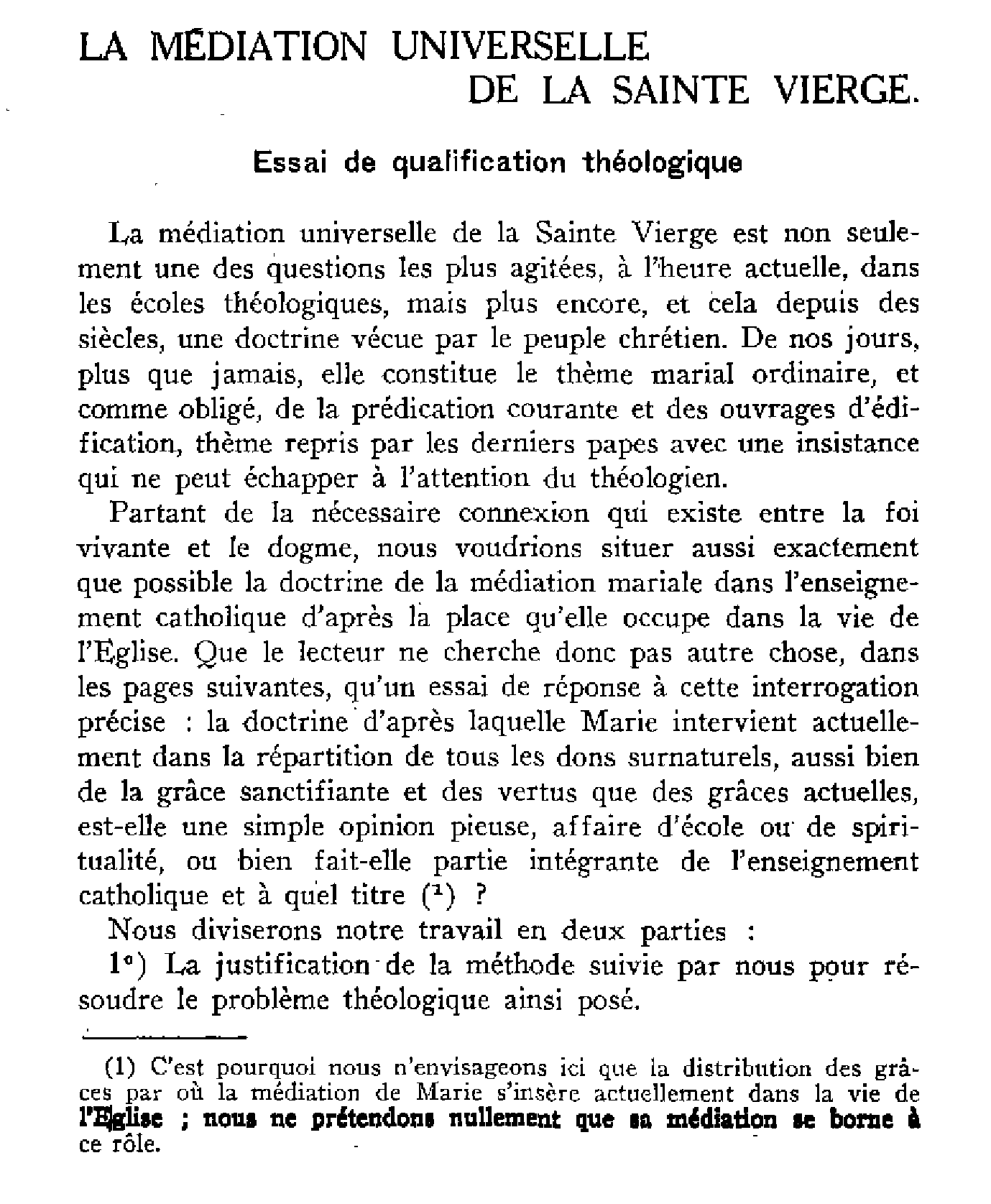 La médiation universelle de la Sainte Vierge