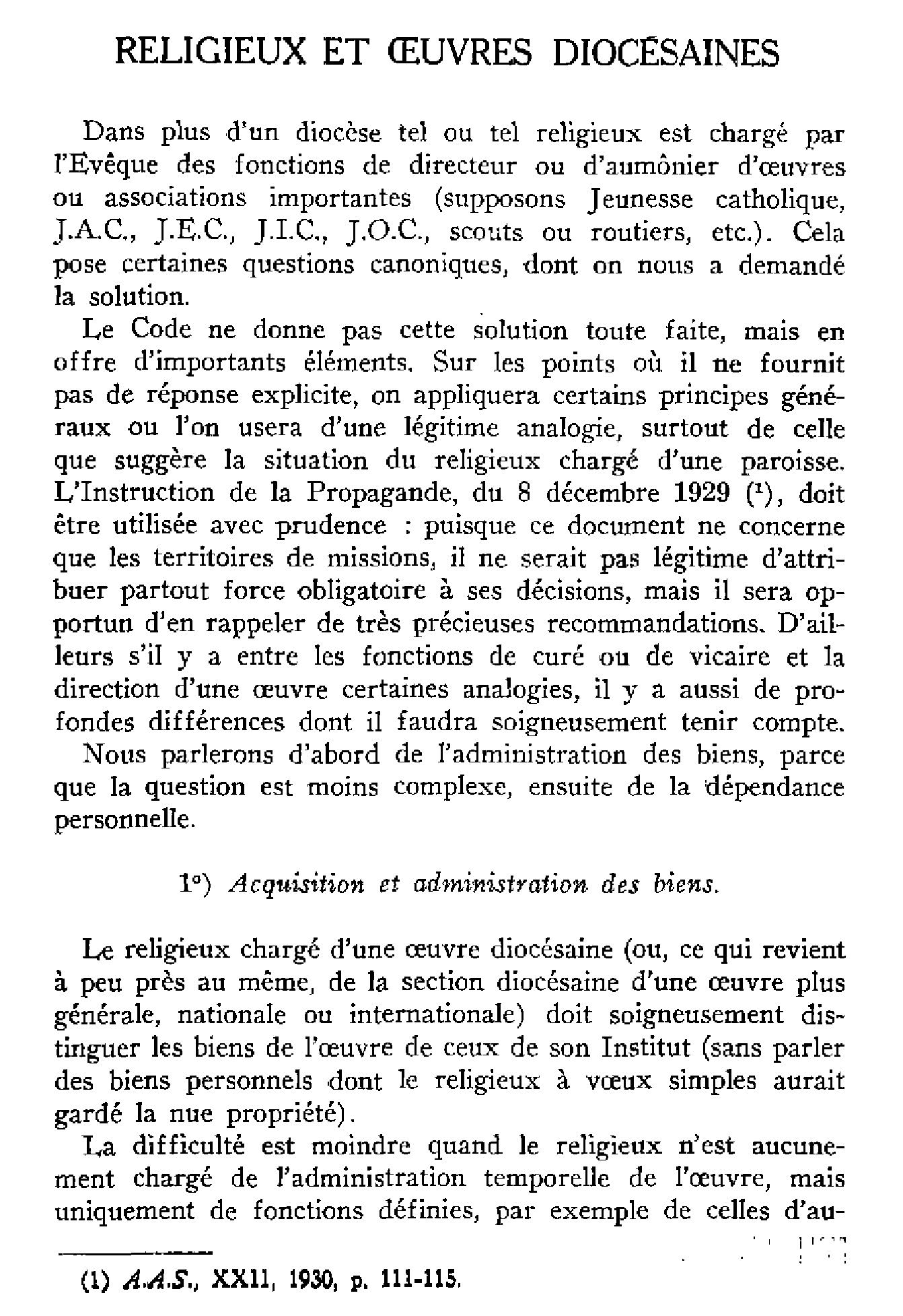 Religieux et oeuvres diocésaines