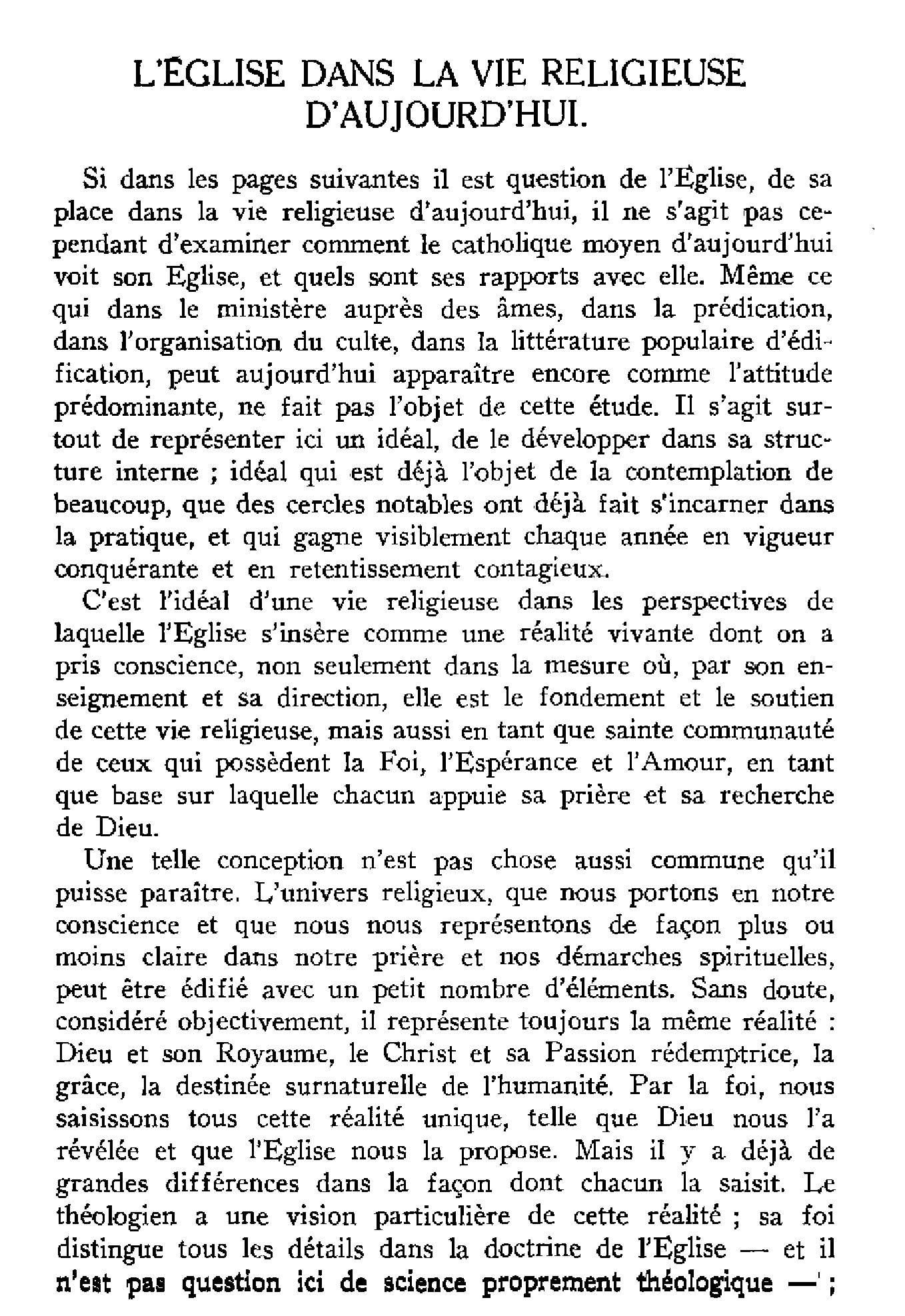 L'Eglise dans la vie religieuse d'aujourd'hui