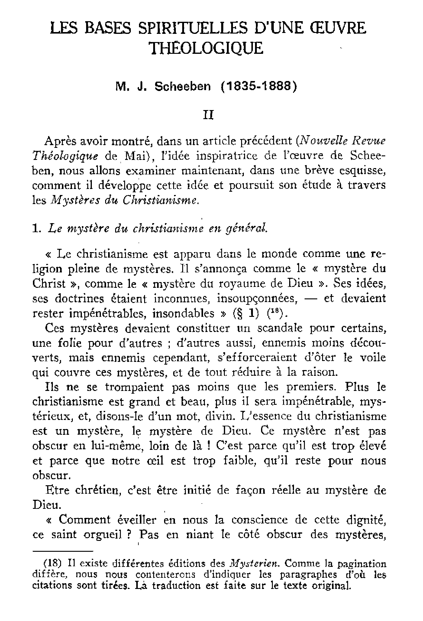 Les bases spirituelles d'une oeuvre théologique. M.J. SCHEEBEN (1835-1888) (II)