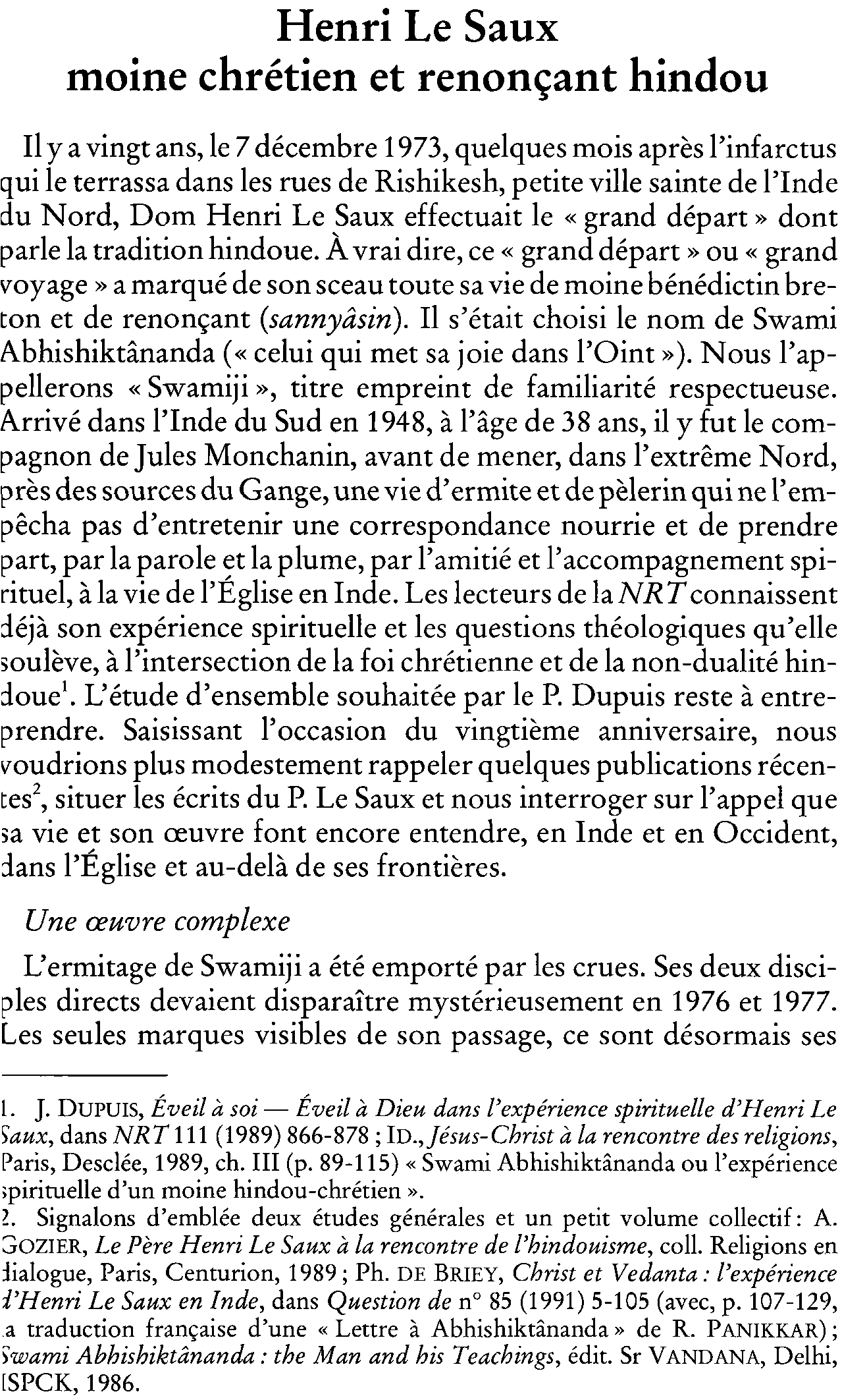 Henri Le Saux, moine chrétien et renonçant hindou