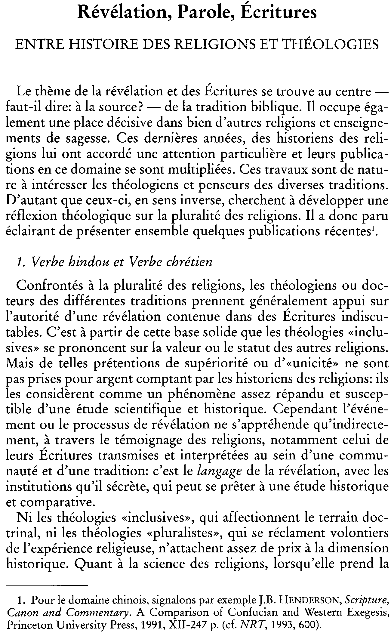 Révélation, Parole, Écritures. Entre histoire des religions et théologies