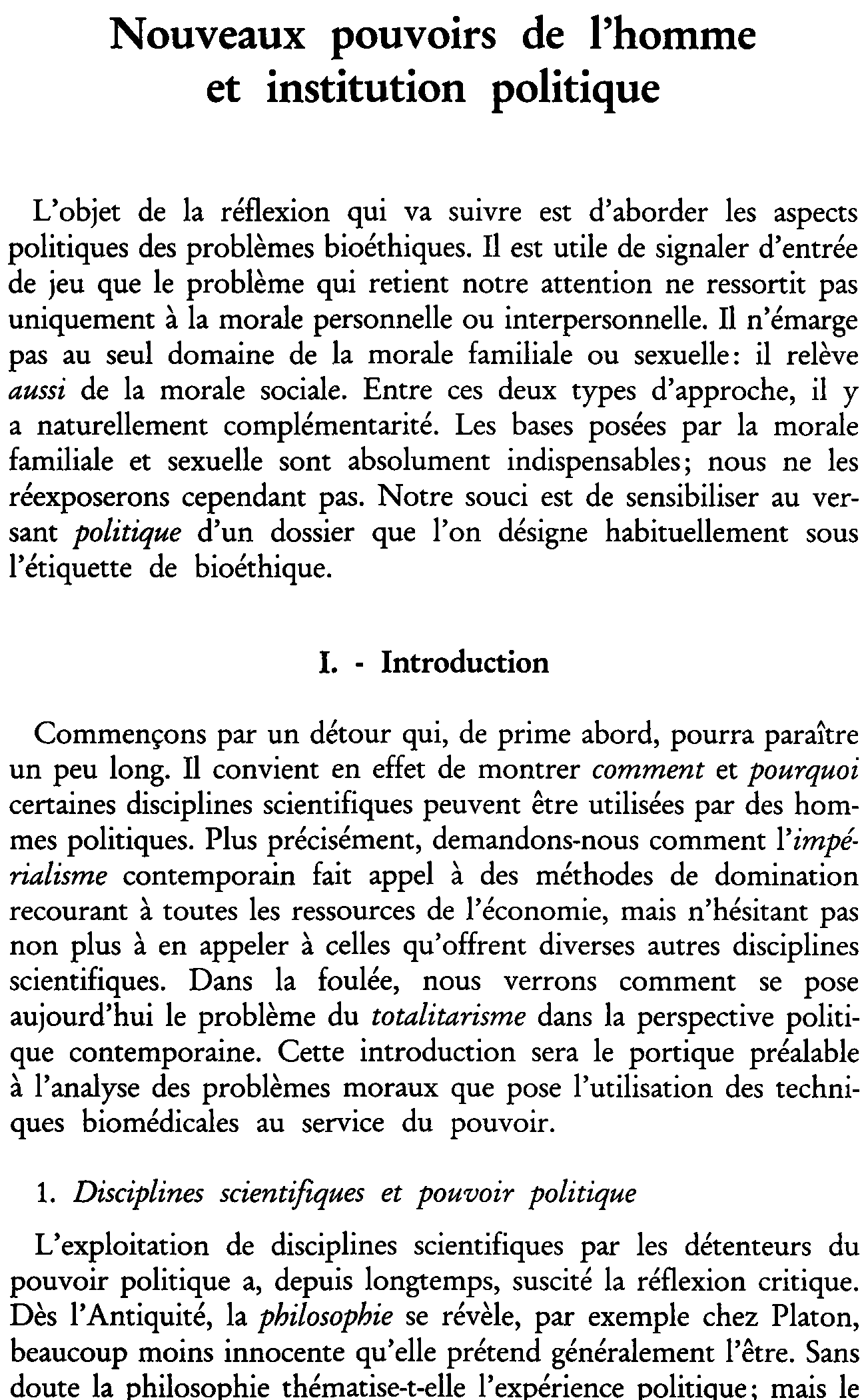 Nouveaux pouvoirs de l'homme et institution politique