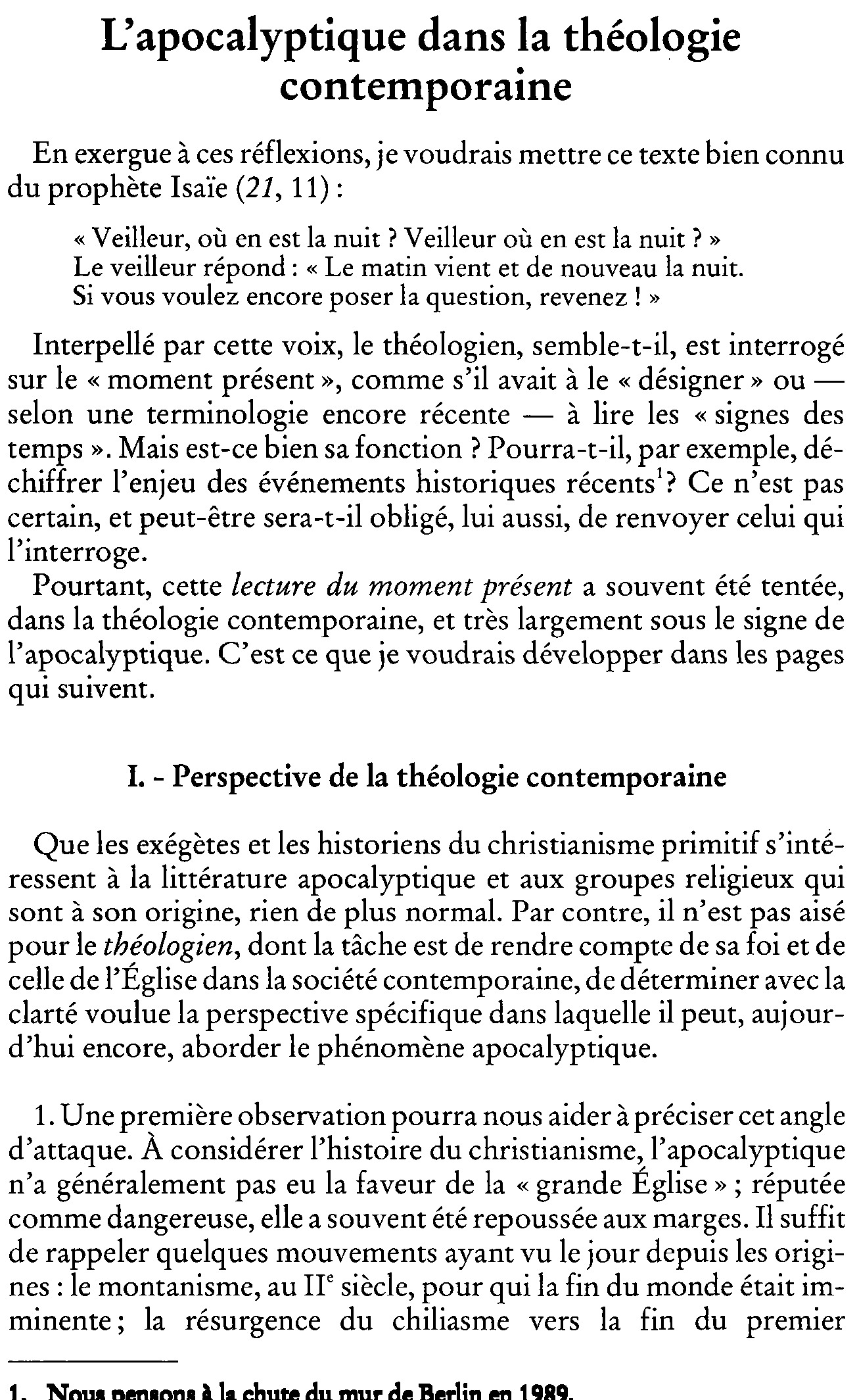 L'apocalyptique dans la théologie contemporaine
