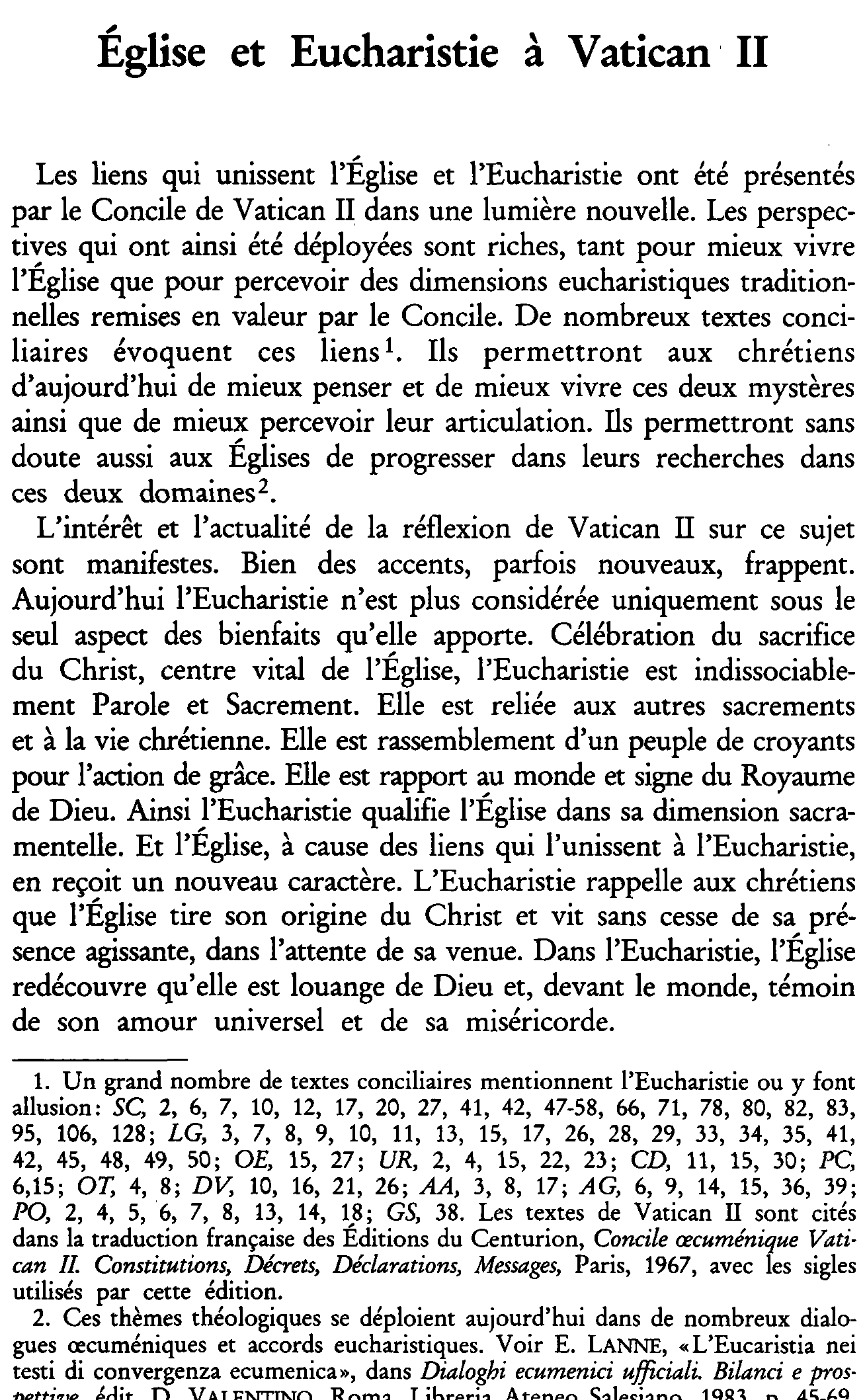 Église et Eucharistie à Vatican II