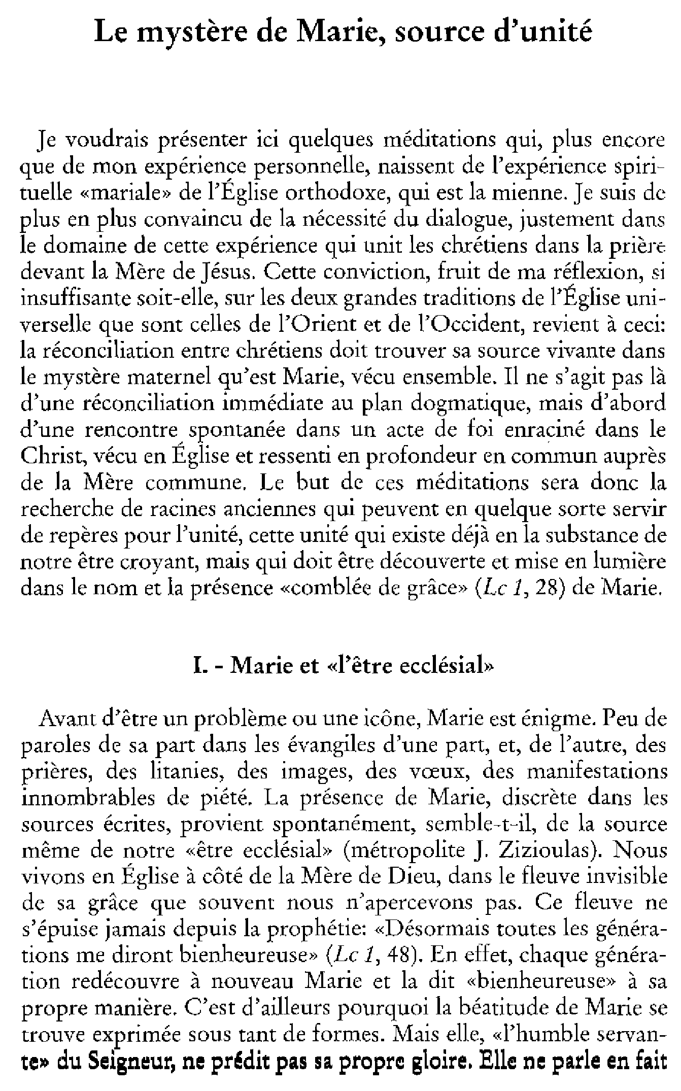 Le mystère de Marie, source d'unité