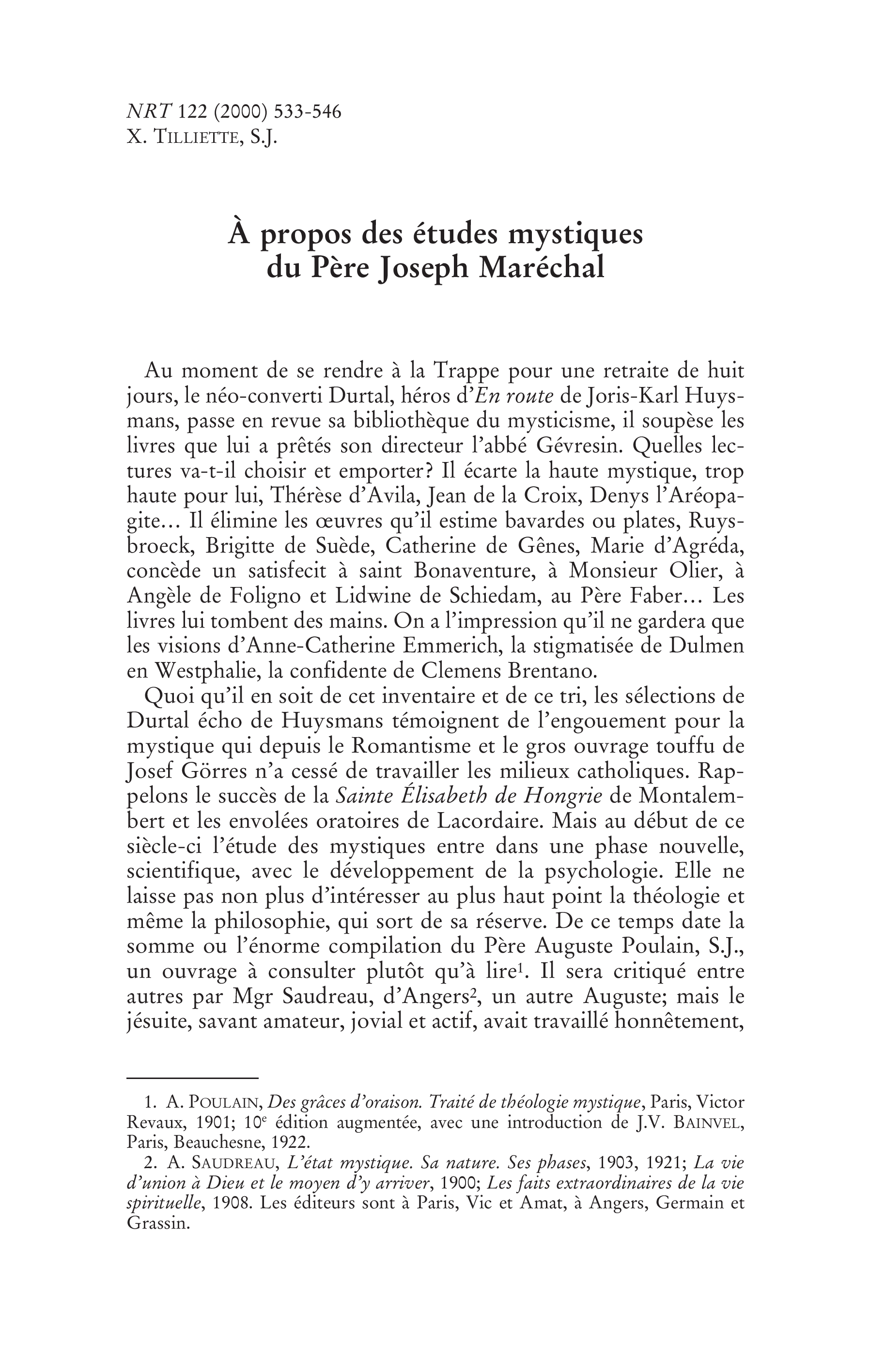 À propos des études mystiques du P. Joseph Maréchal