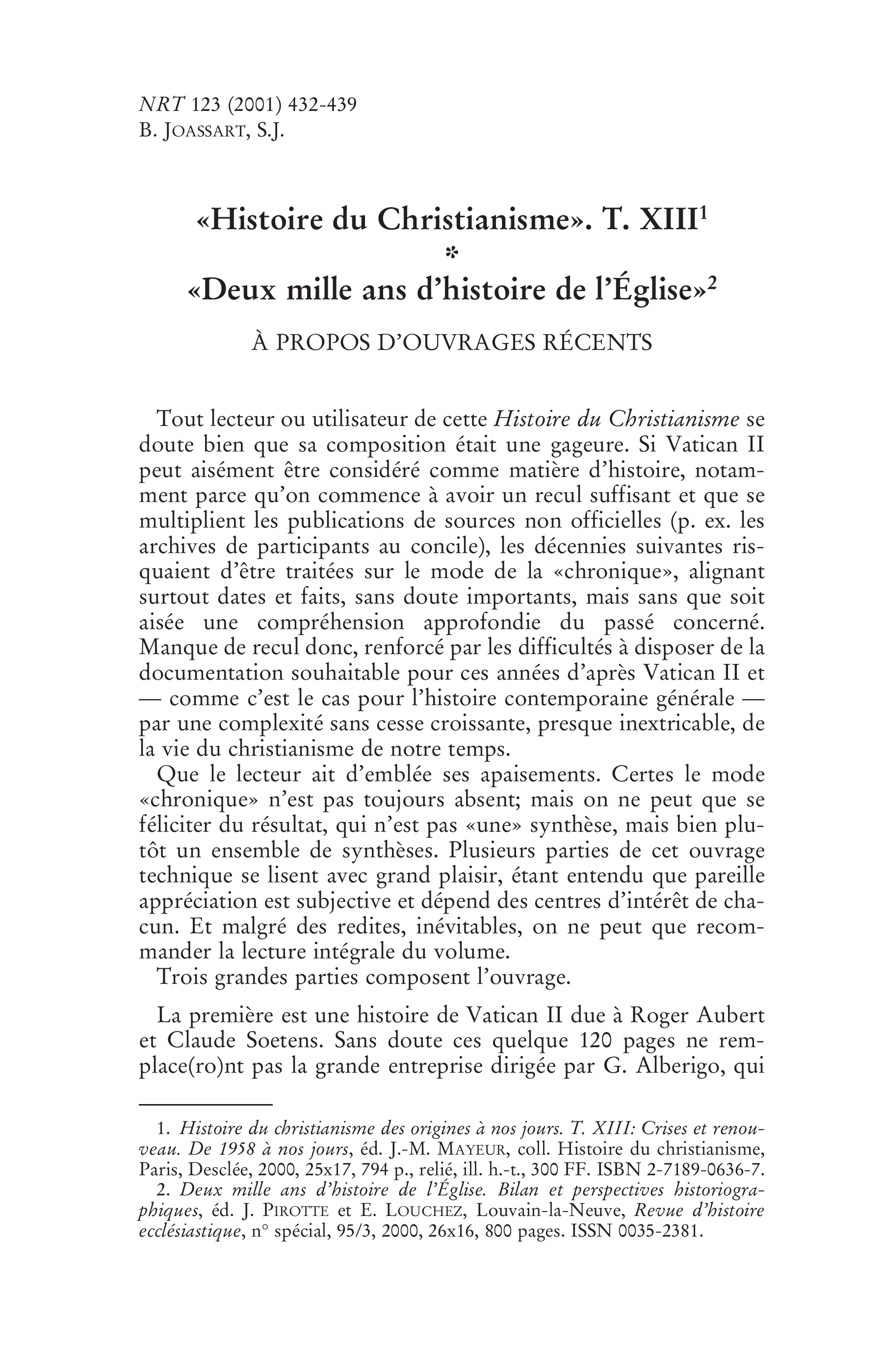 « Histoire du christianisme » et « Deux mille ans d'histoire de l'Église » À propos d'ouvrages récents