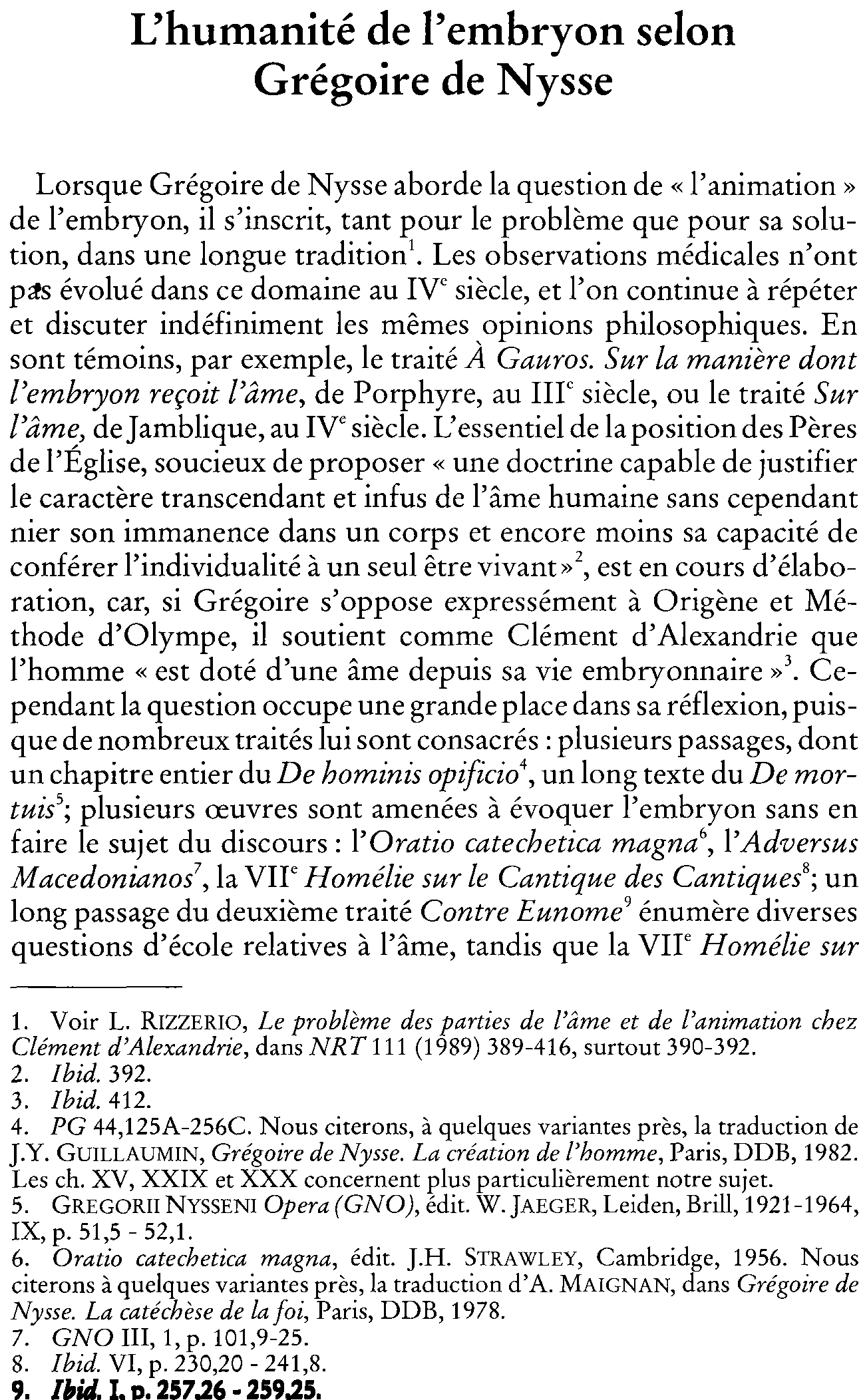 L'humanité de l'embryon selon Grégoire de Nysse