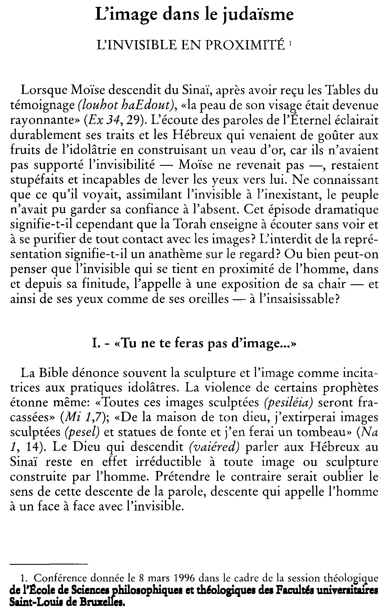 L'image dans le judaïsme. L'invisible en proximité