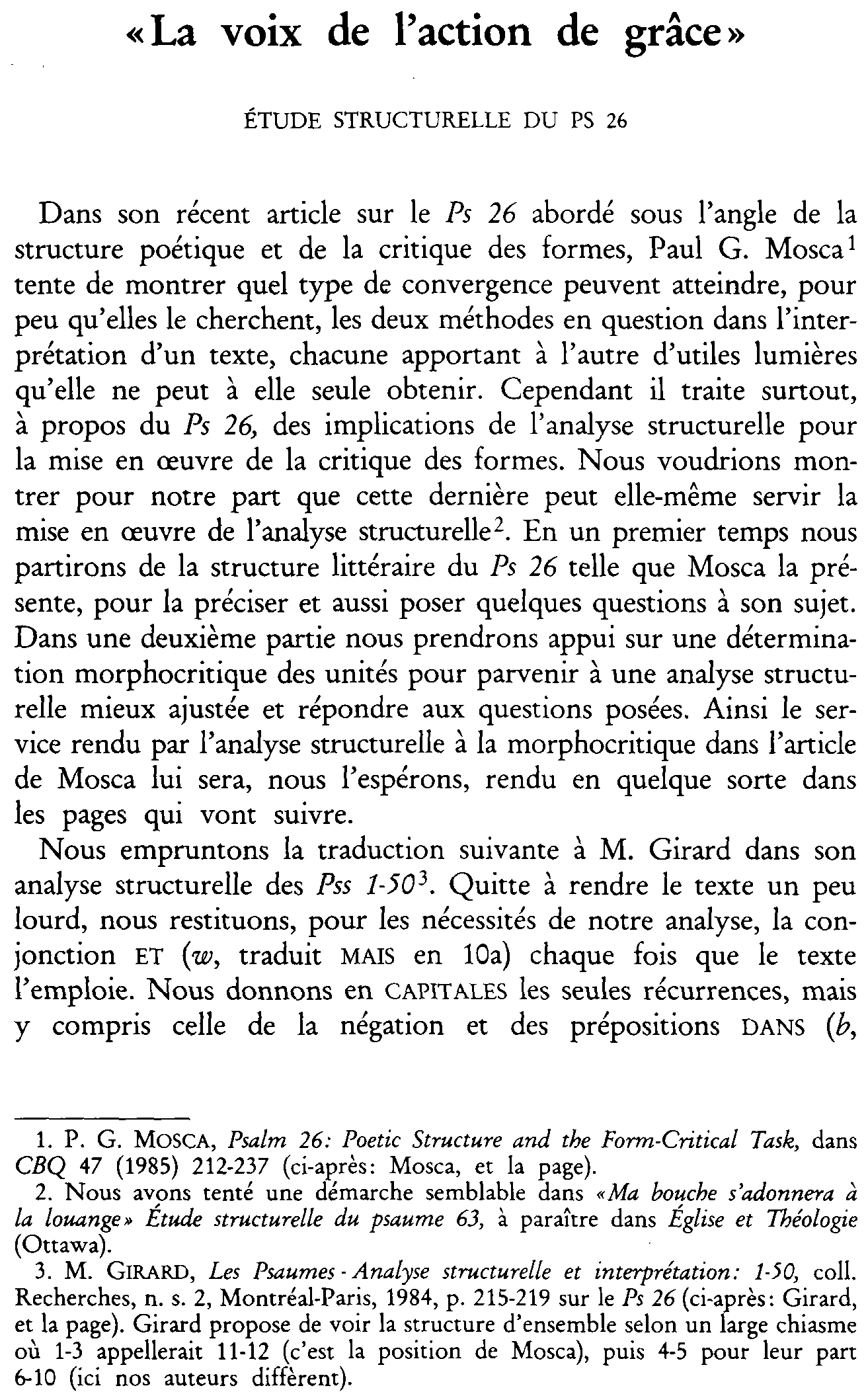 «La voix de l'action de grâce». Étude structurelle du Psaume 26