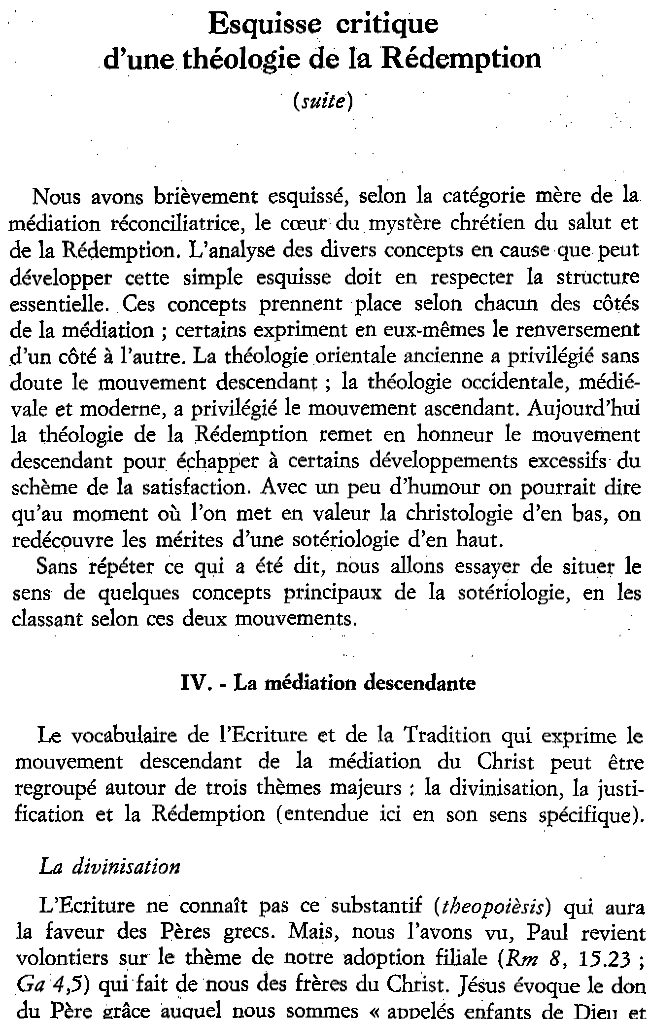 Esquisse critique d'une théologie de la Rédemption (suite)