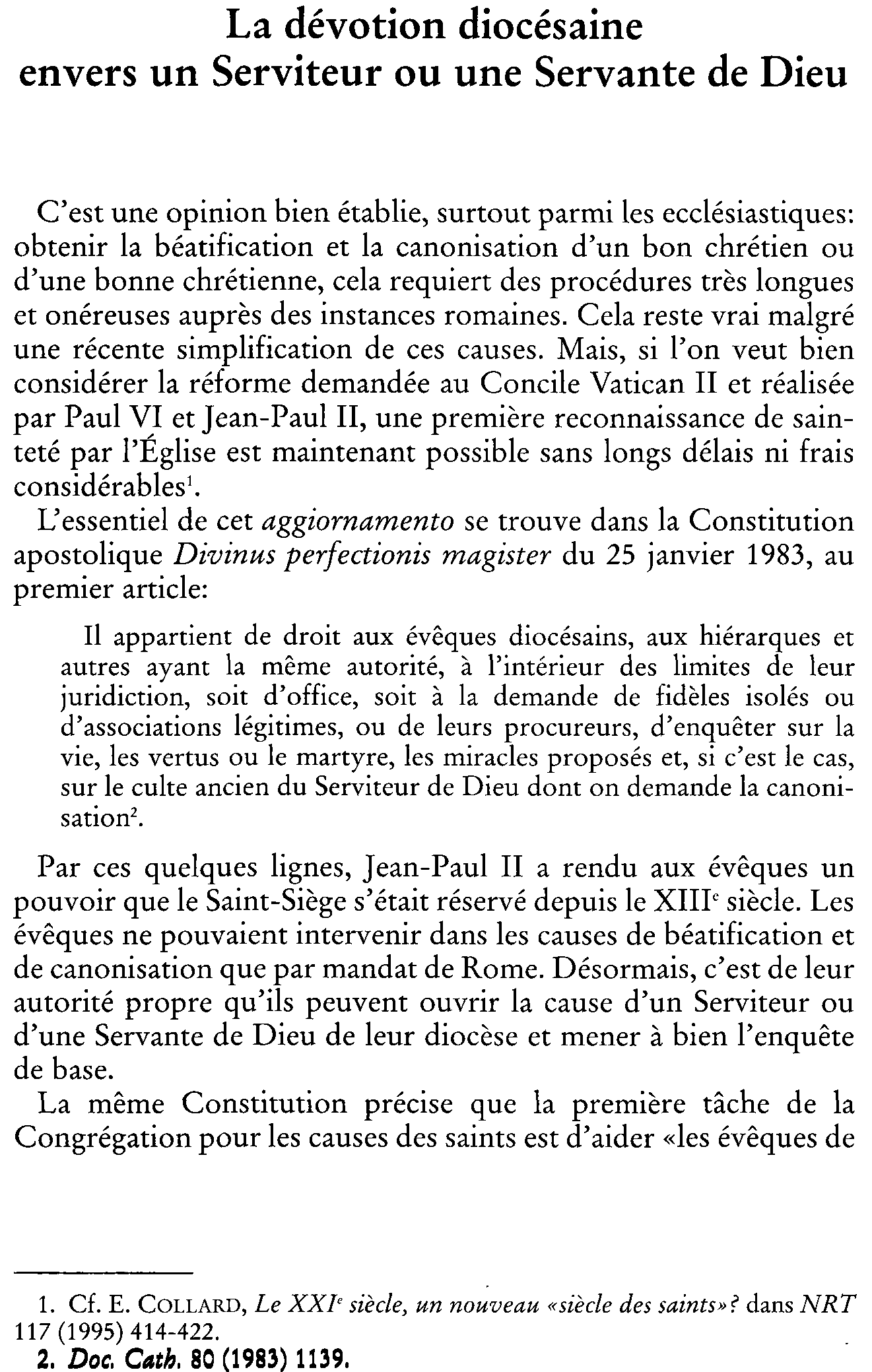 La dévotion diocésaine envers un Serviteur ou une Servante de Dieu