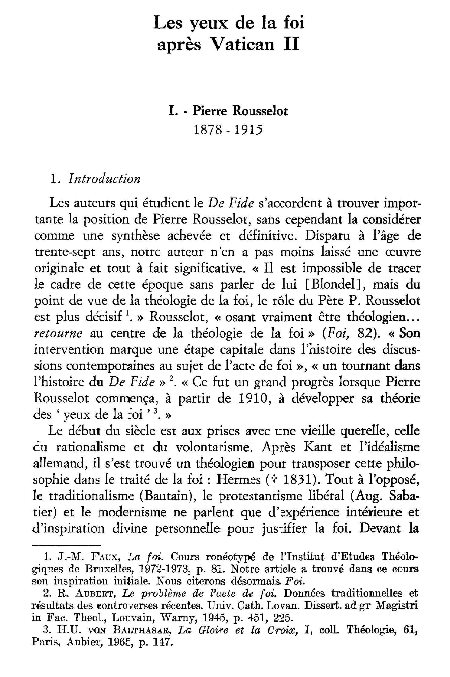 Les yeux de la foi après Vatican II