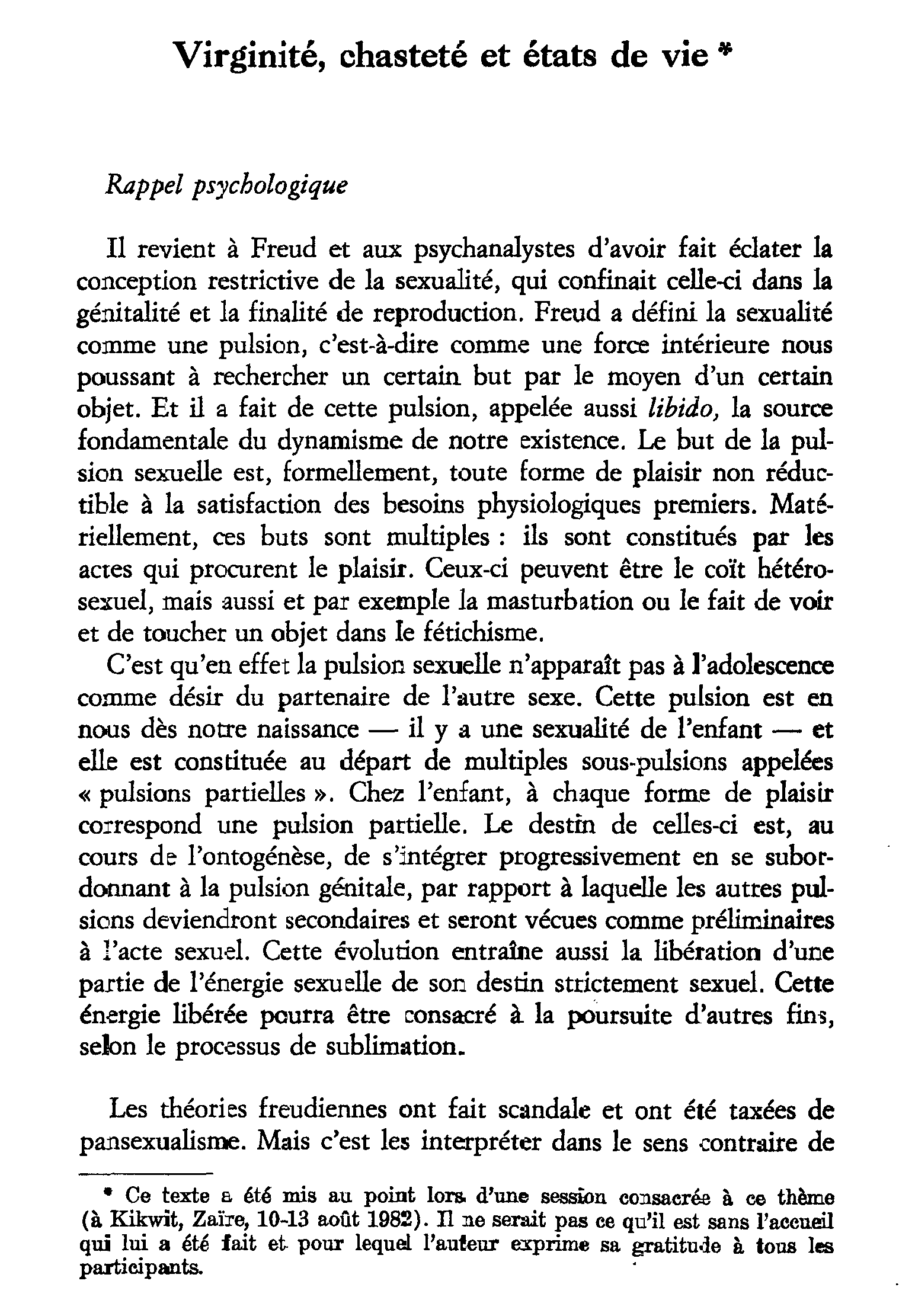 Virginité, chasteté et états de vie