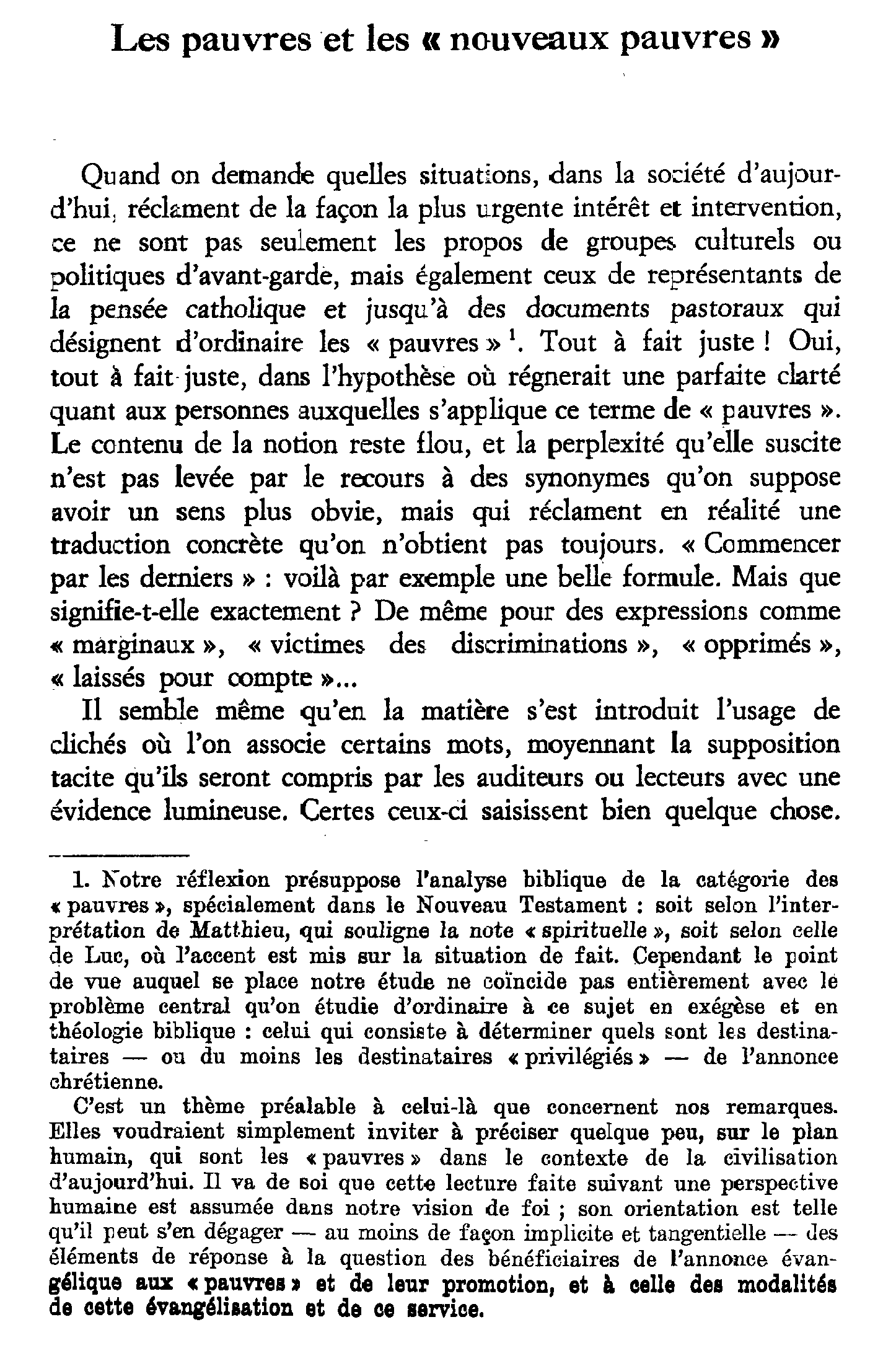 Les pauvres et les «nouveaux pauvres»