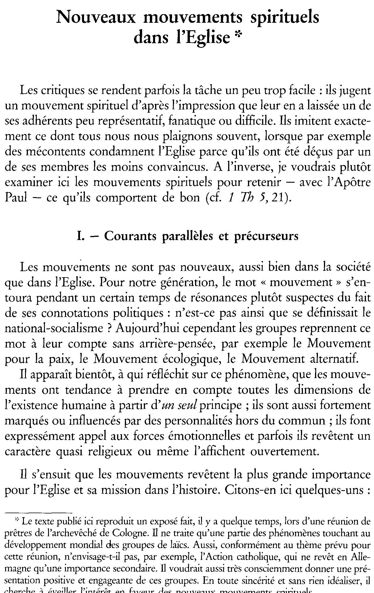 Nouveaux mouvements spirituels dans l'Église