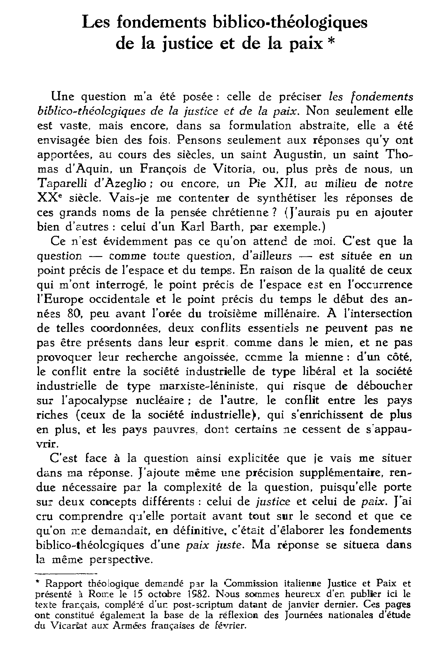 Les fondements biblico-théologiques de la justice et de la paix