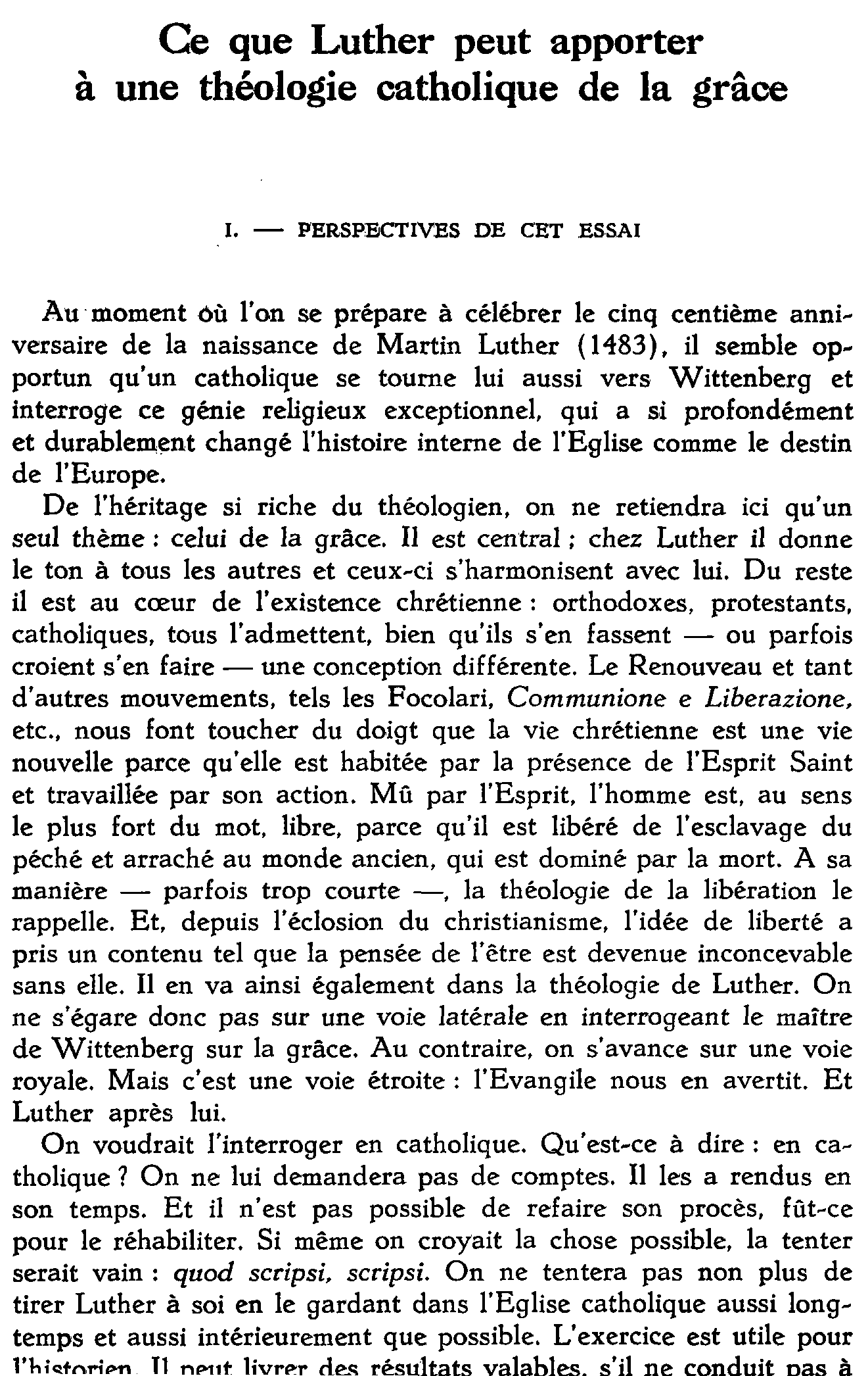 Ce que Luther peut apporter à une théologie catholique de la grâce